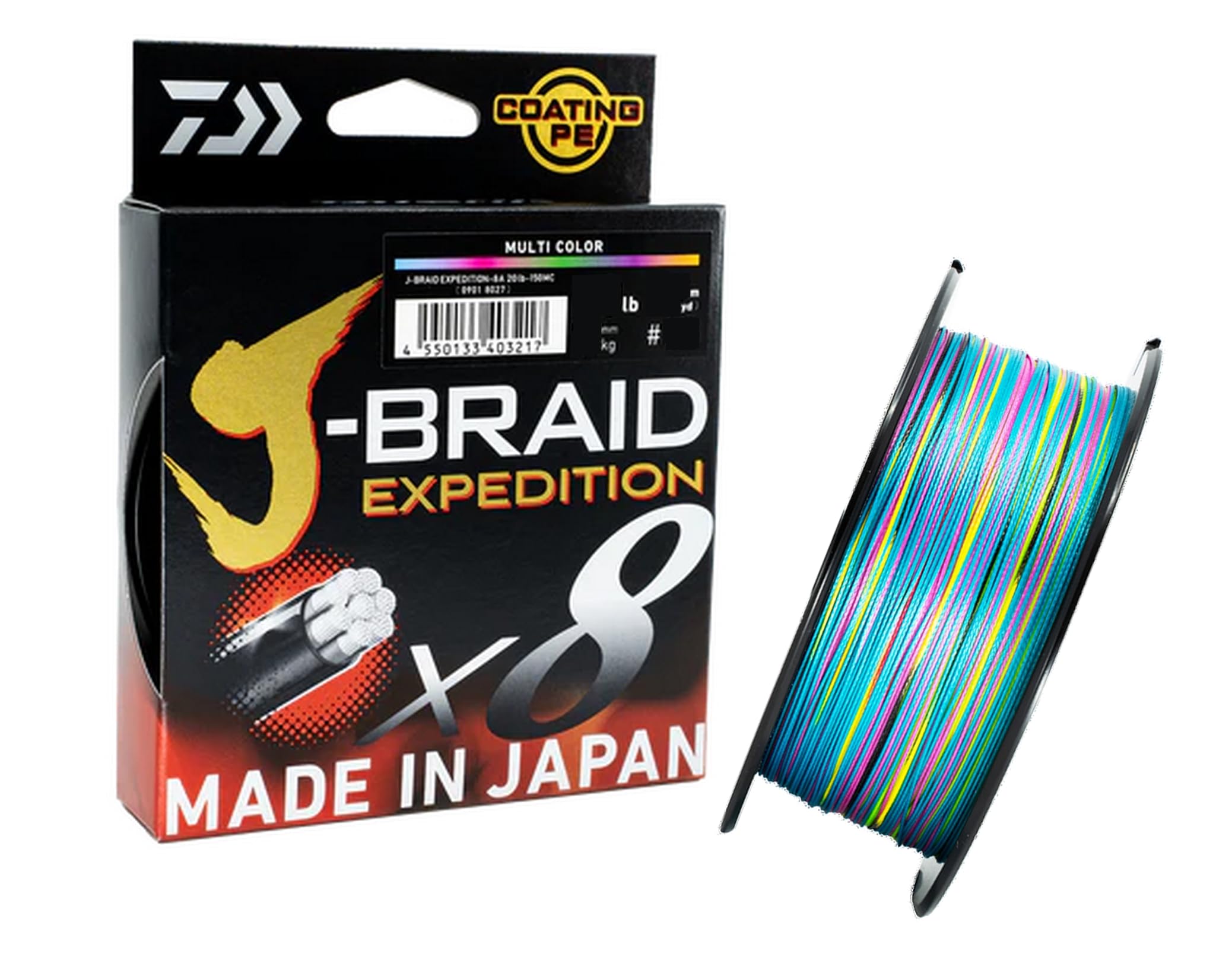 Daiwa Tresse 8 Brins J-Braid Expedition - 500m - PE.5 - D.0.32mm - R.31kg-68lb - Multicolore - 12552532