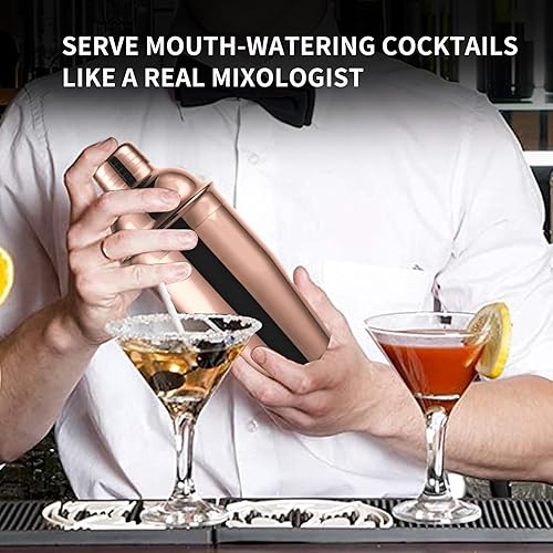 Miniatura 5 de Safring Juego de coctelera de 24 onzas, coctelera de Martini con colador incorporado, jigger medidor, cuchara mezcladora, coctelera profesional de