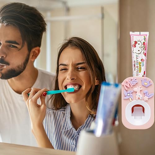 Miniatura 4 de Despachador automático de pasta de dientes y portacepillos de 2 piezas, montado en pared para baño, exprimidor de pasta de dientes para niños