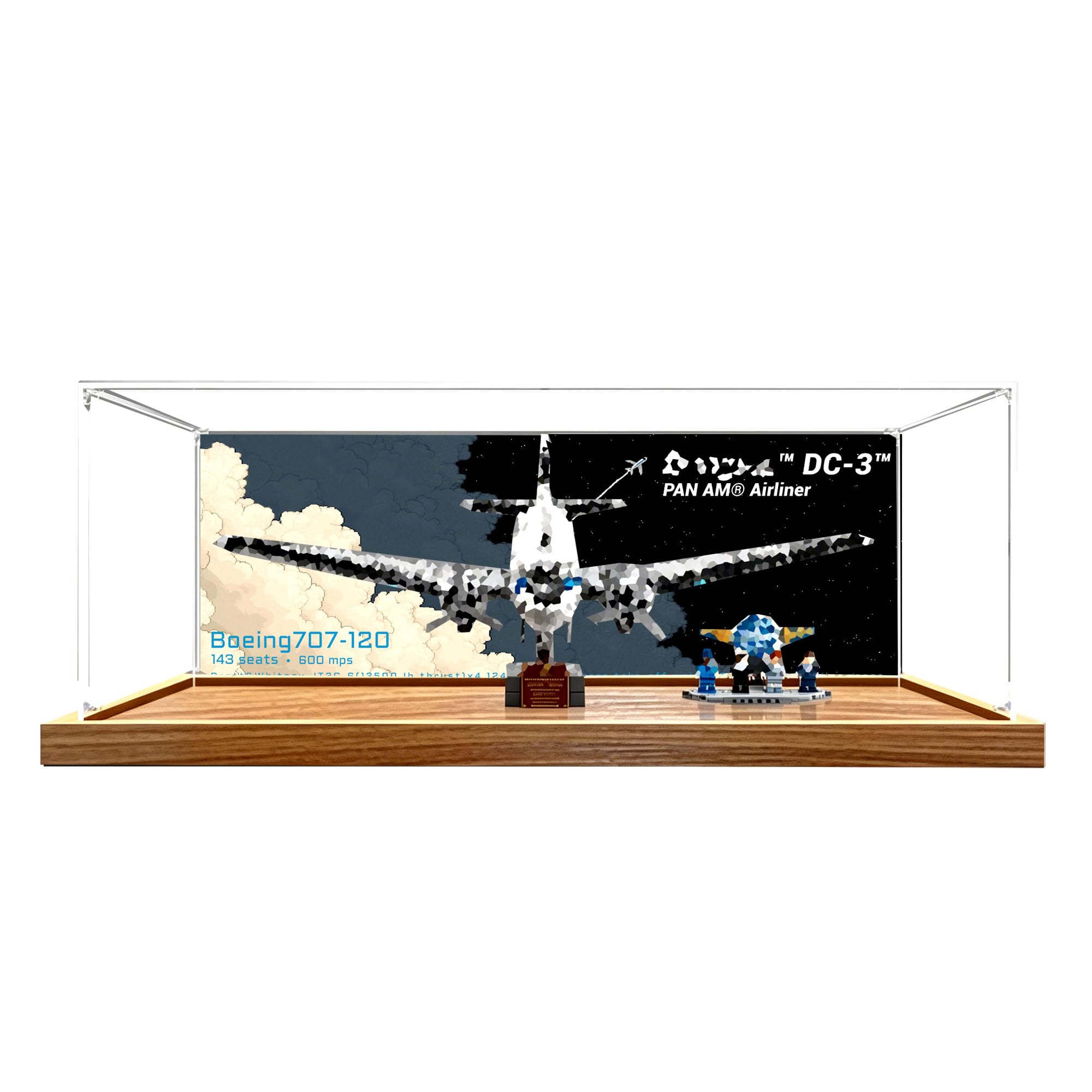 Acrylic Display Case for Lego 11378 DC-3 PAN AM Airliner Set,Clear Storage Box, Dustproof Protection Showcase (Display Box only, kit not Included) (Wooden background)