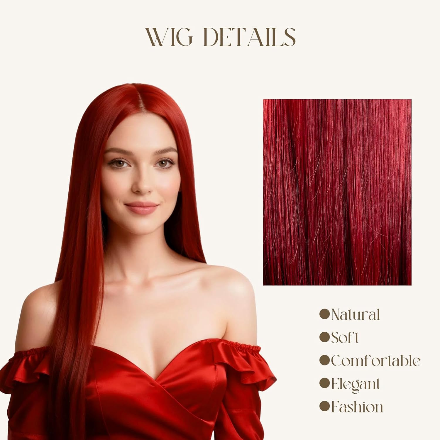 Onedor 30 Inches Long Straight Red Synthetic Hair Women Full Head Cosplay Wig with Wig Cap (T1557 - Red)
