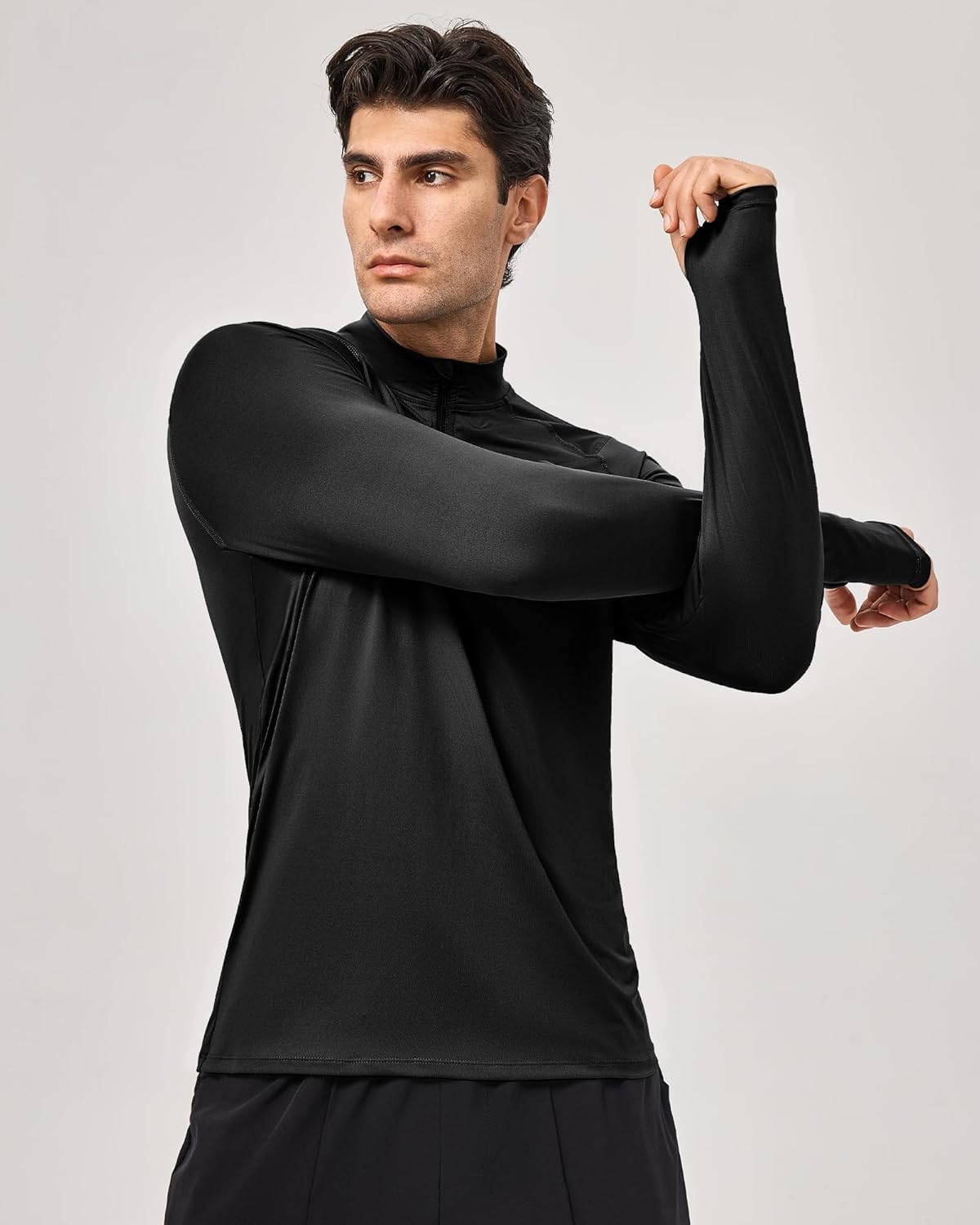 Men's Athletic Shirts Quarter Zip Pullover with Thumbhole Moisture Wicking Running Shirts Long Sleeve Workout Tops - Image 4