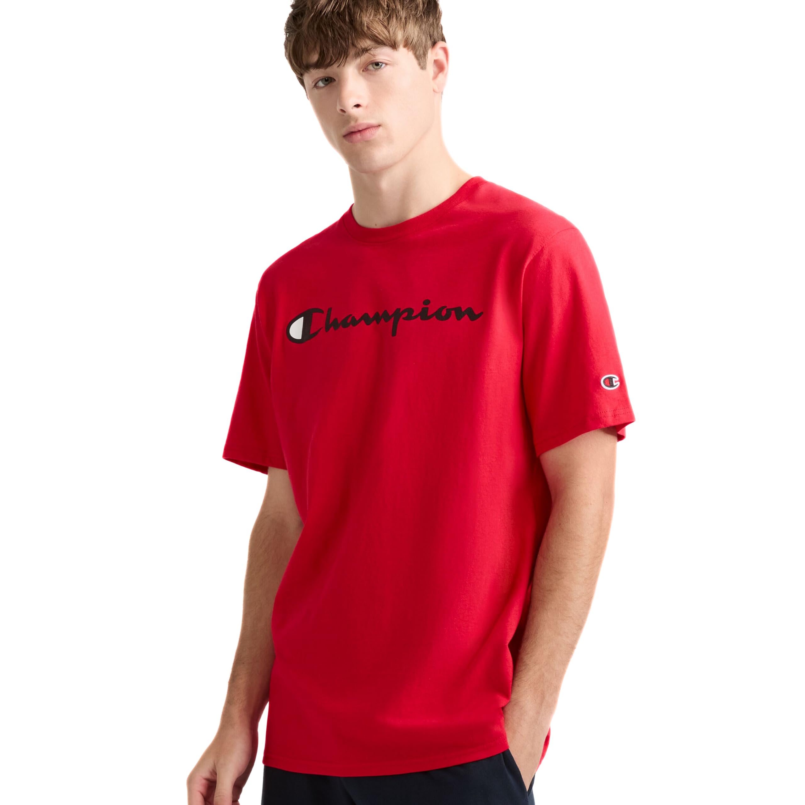 Champion T- Shirt Classique avec Inscription, Rouge Écarlate, M Homme