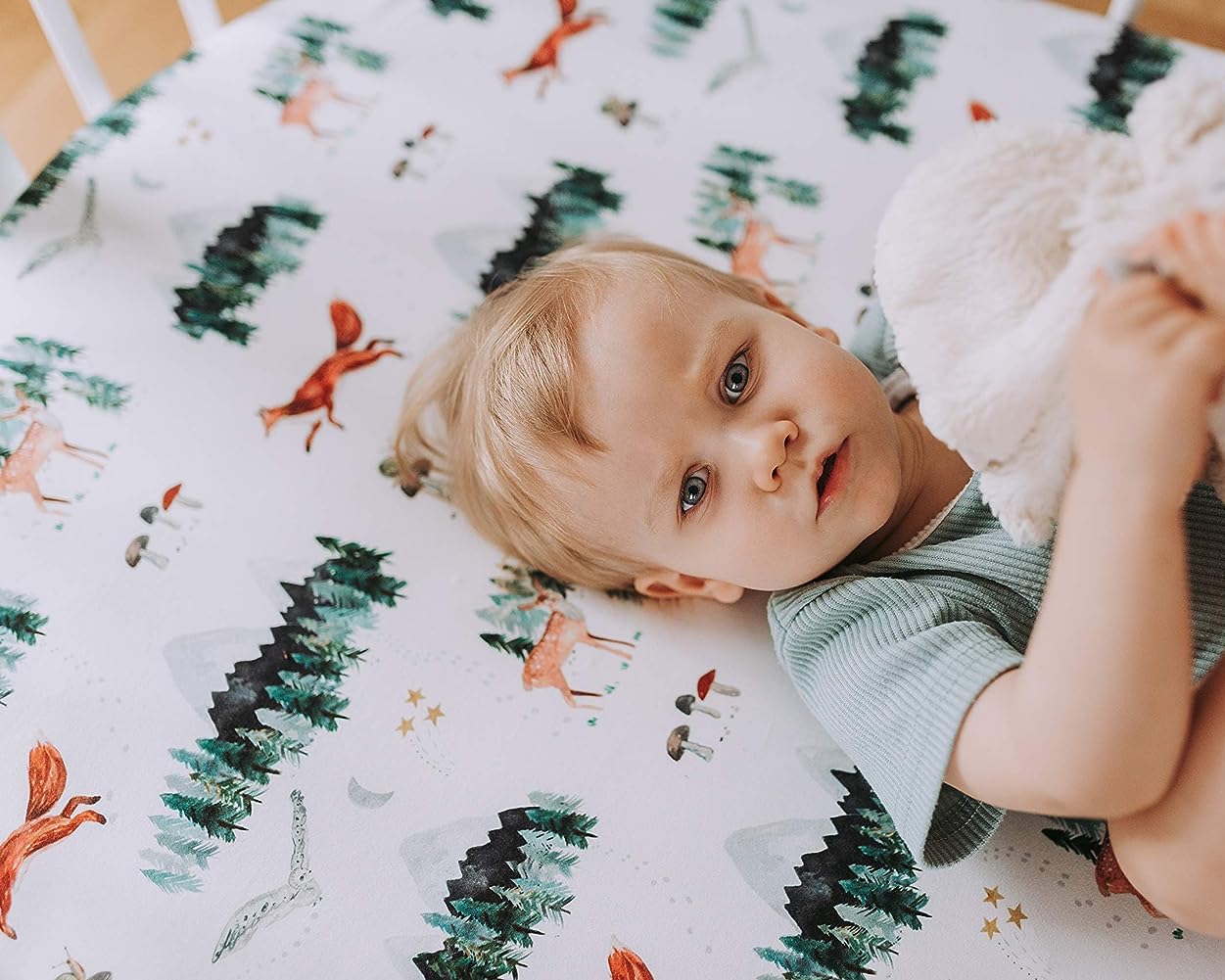 Crib Sheets Neutral - Fitted Baby Crib Sheets Bed for Girl Boy - 2 Pack Standard & Toddler Mattress (Woodland Forest Animals) - Buttery Soft Organic Cotton Blend