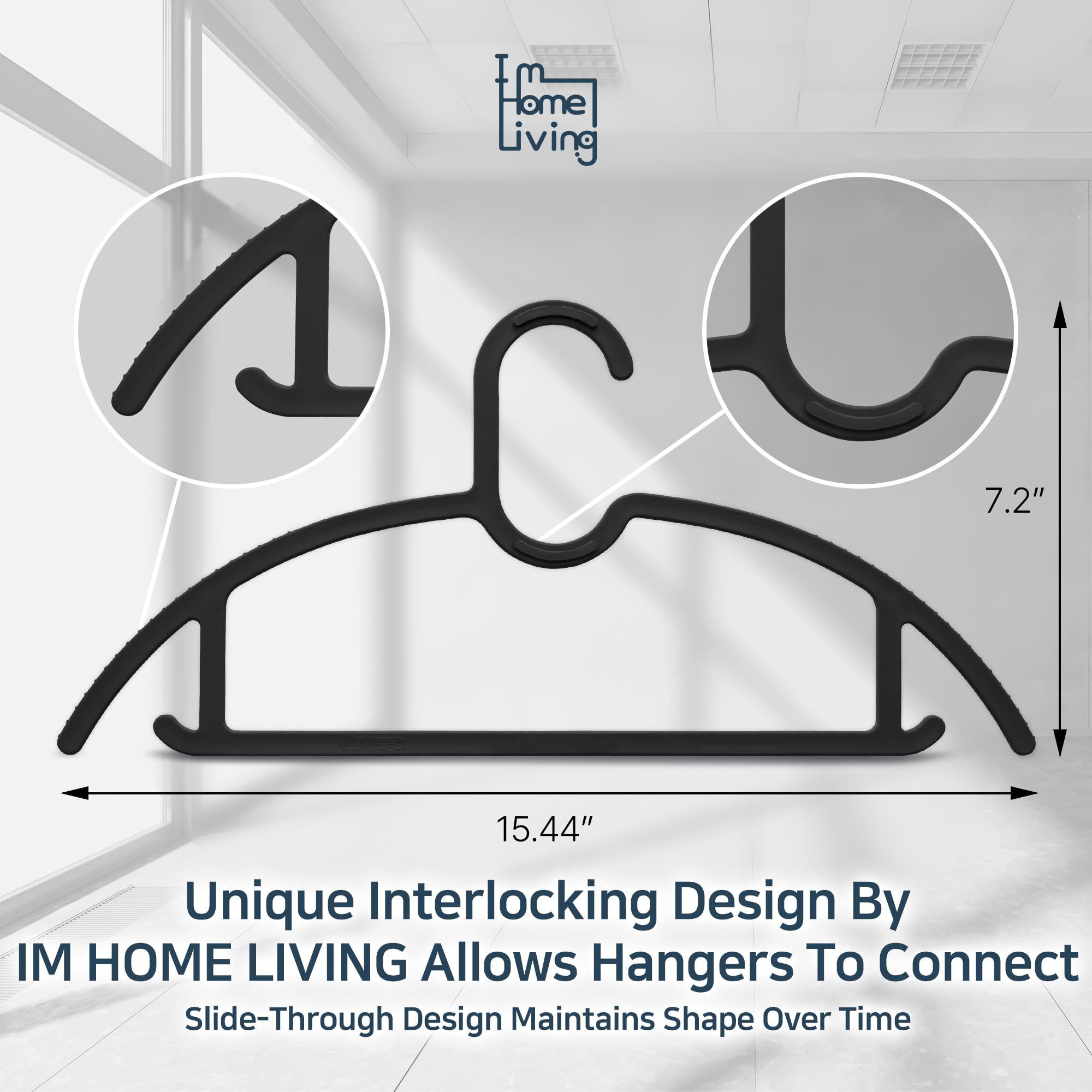 I M HOME LIVING Interlocking Slim Link Hangers 30 Pack with Connector Hooks, Premium Space-Saving Hangers, Heavy Duty Design for Coats, Suits, and Shirts, Neatly Stackable for Storage (Black, 30)
