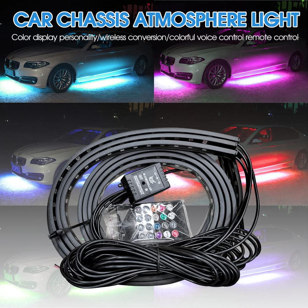 4PCS APP Control Car Flexible 12V LED Strip Ambiente decorativo LED RGB Under Car Glow Underbody Lights System Kit de luces de neón-60x2 y 180x2 cm