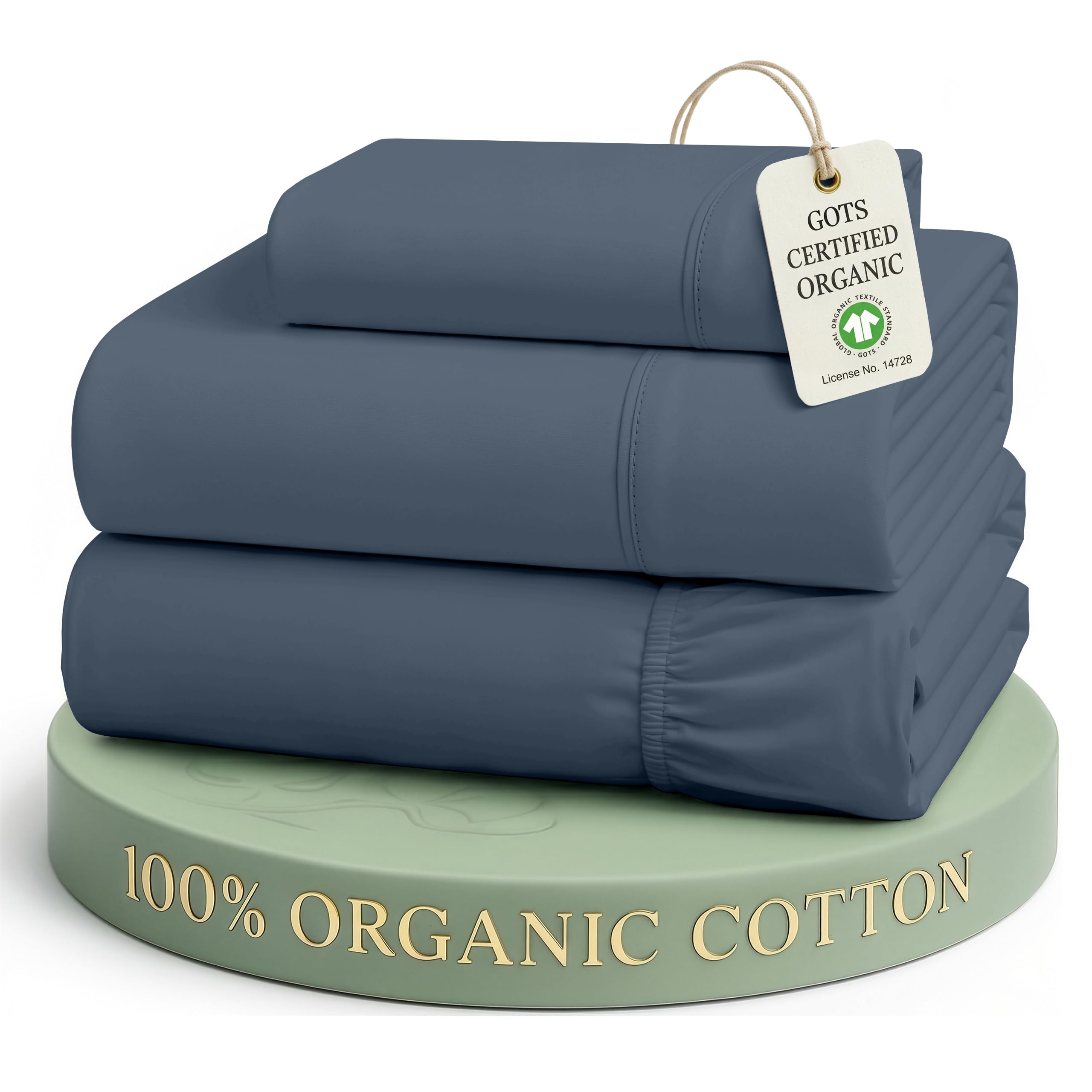 LANE LINEN 100% Organic Cotton Twin Bed Sheet Set, Luxury Hotel Style Fade Resistant Deep Pocket Machine Washable Twin Size Sheet Set, Eco Friendly Mercerized Cotton Sheets- Estate Blue — image 1