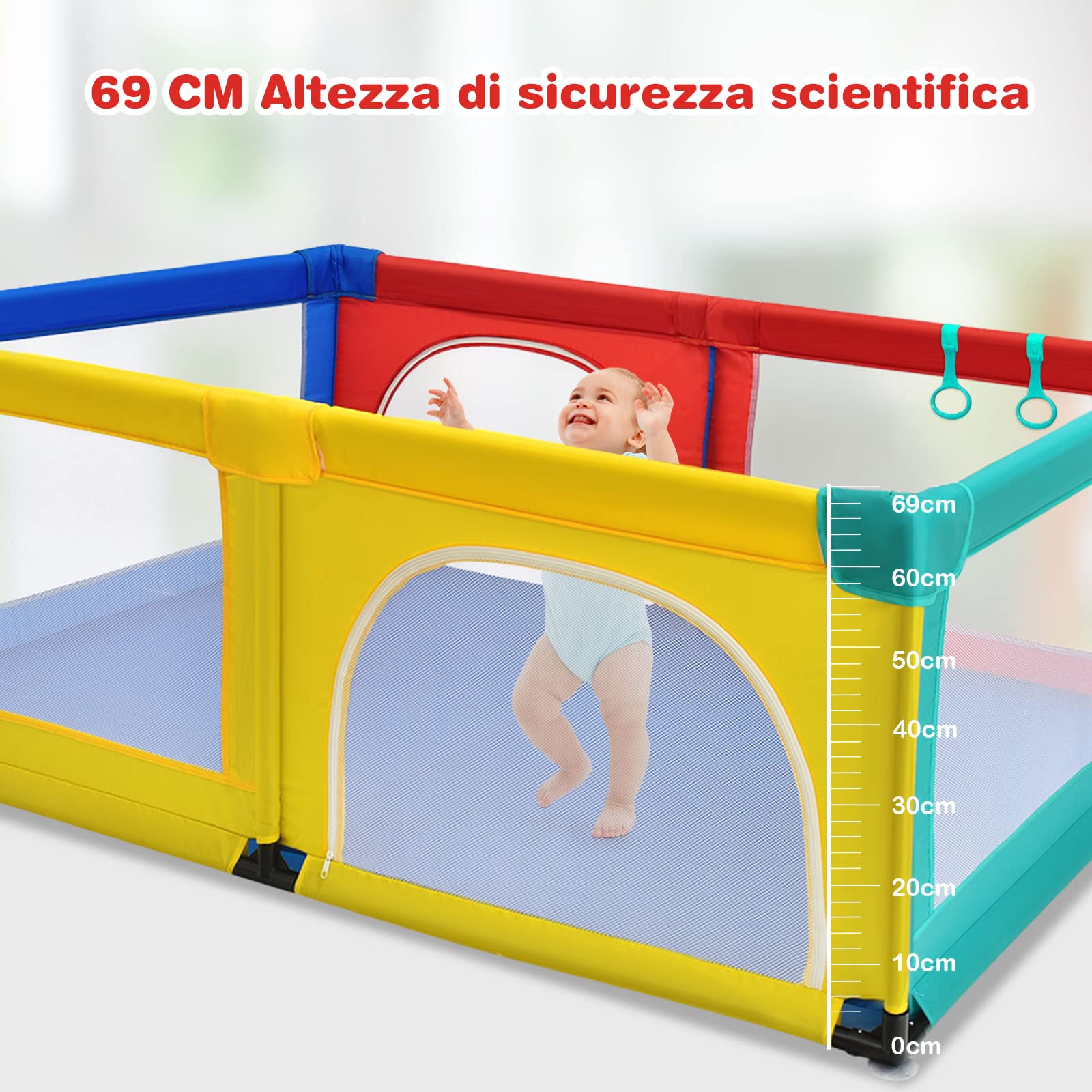 RELAX4LIFE Box per Bambini con 50 Palline,2 Anelli,2 Entrate Laterali con Chiusura Lampo,Rete Traspirante, Centro di Attività (Colorato, 190x120cm)
