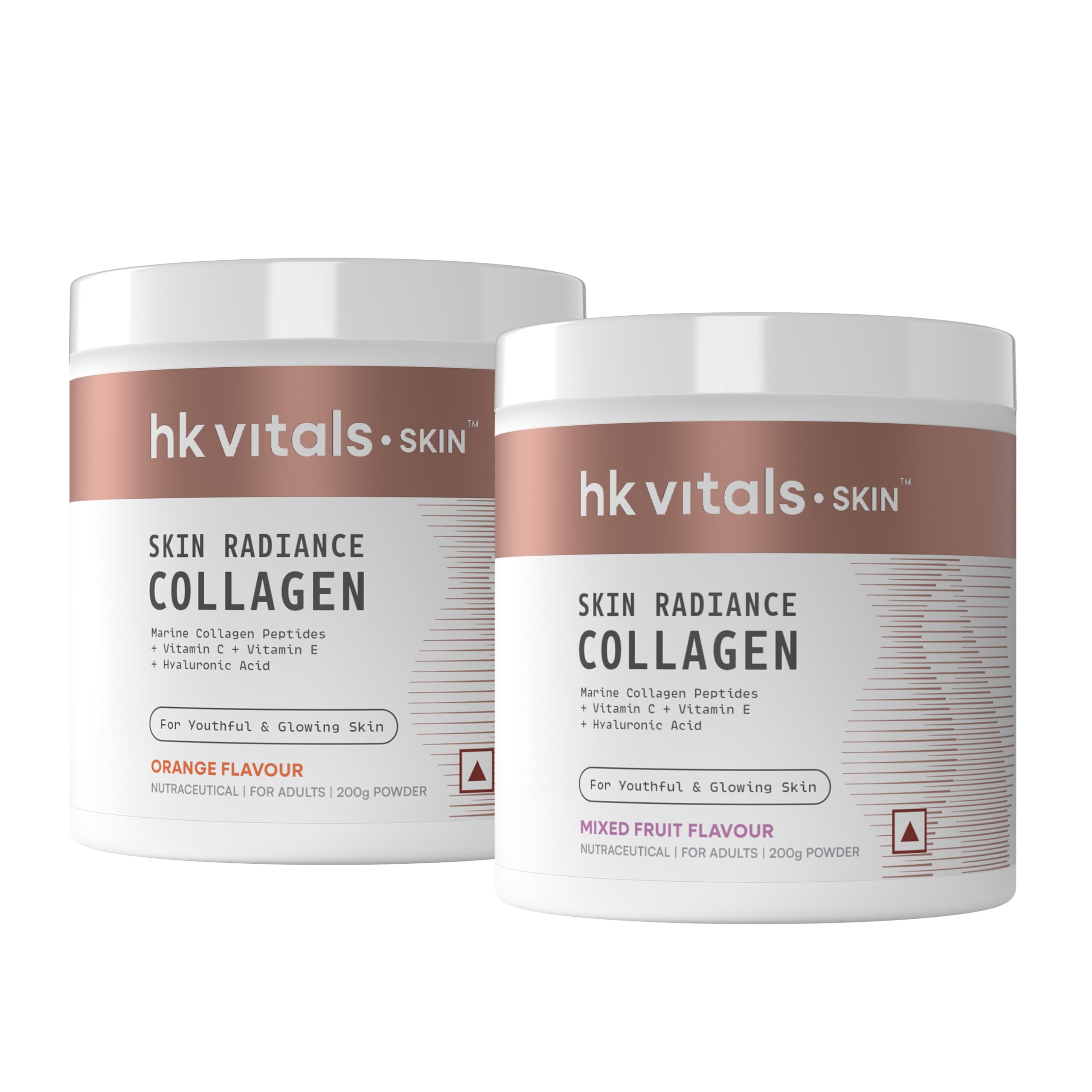 hk vitals Skin Radiance Marine Collagen Supplement (Orange & Mixed Fruit, 2 X 200g) | With Biotin, Vitamin C & E | For Healthy Hair & Skin