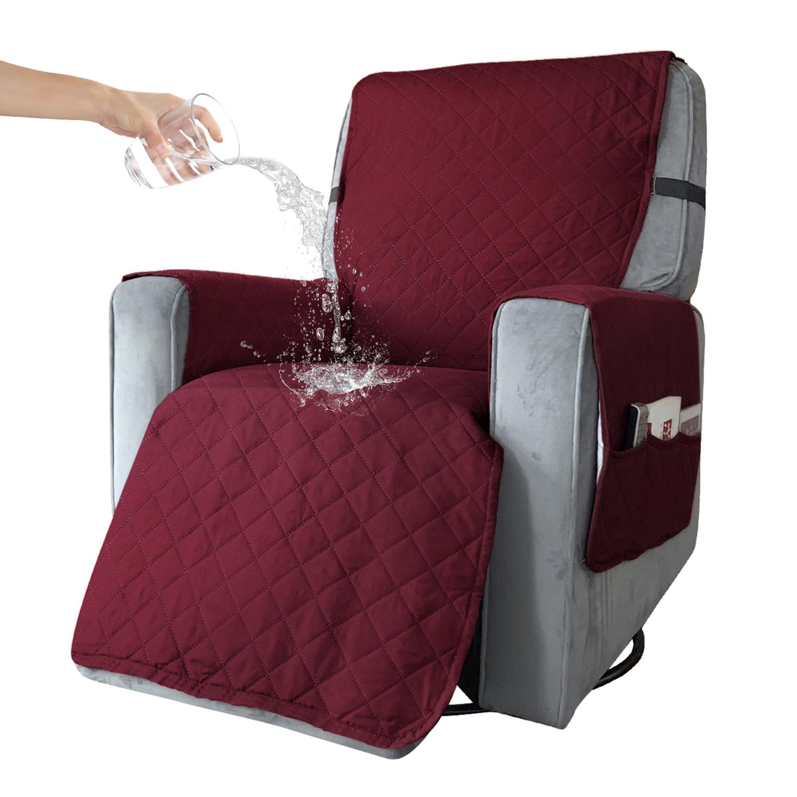 BXFUL Waterproof Recliner Chair Cover with Pockets, Elastic Strap