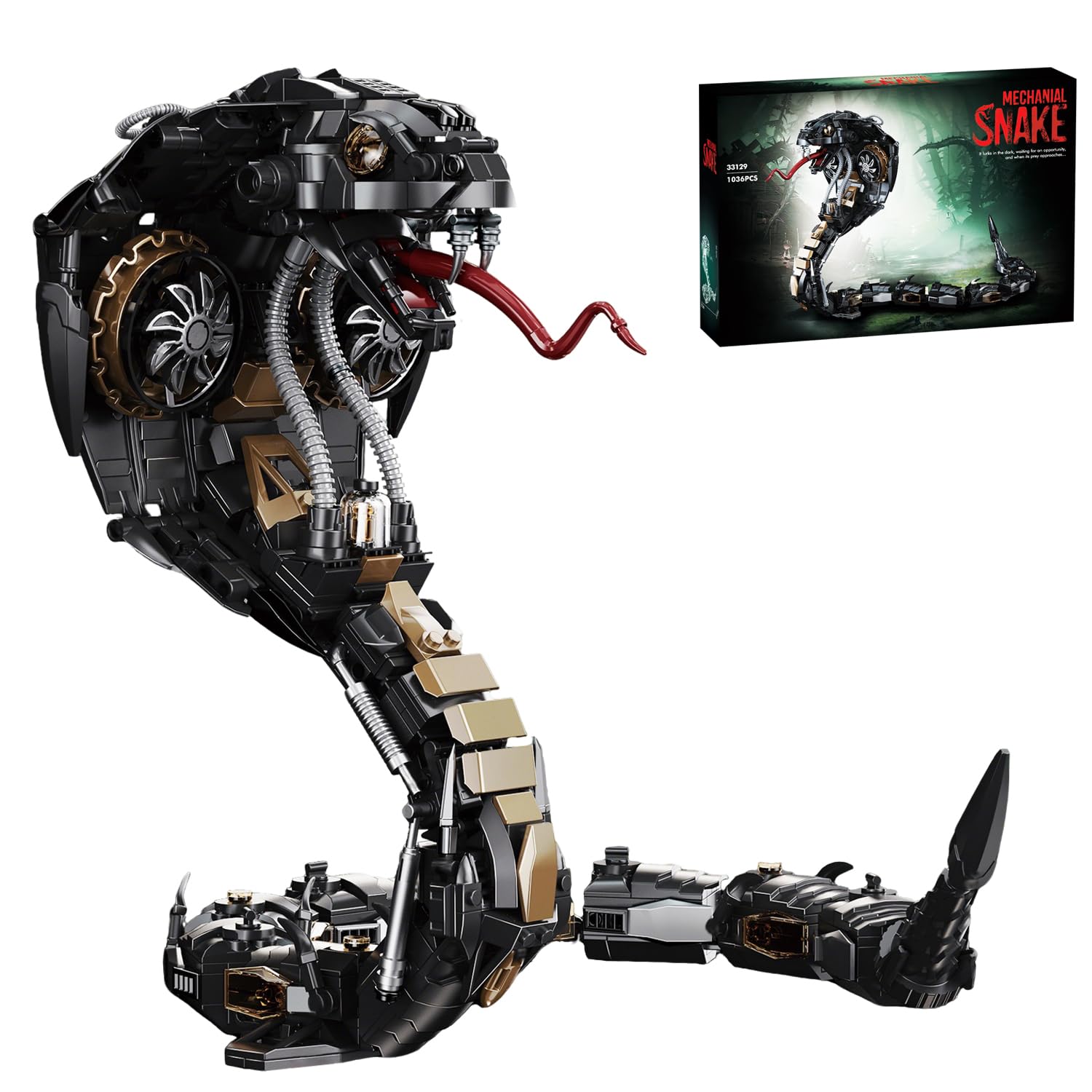 Kit de Blocs de Construction Mécaniques Serpent, 1036 Pièces Kit de Modèle Cobra Steampunk Animaux pour Décoration, Ensemble de Construction MOC Serpent Cadeaux de Festival Créatifs