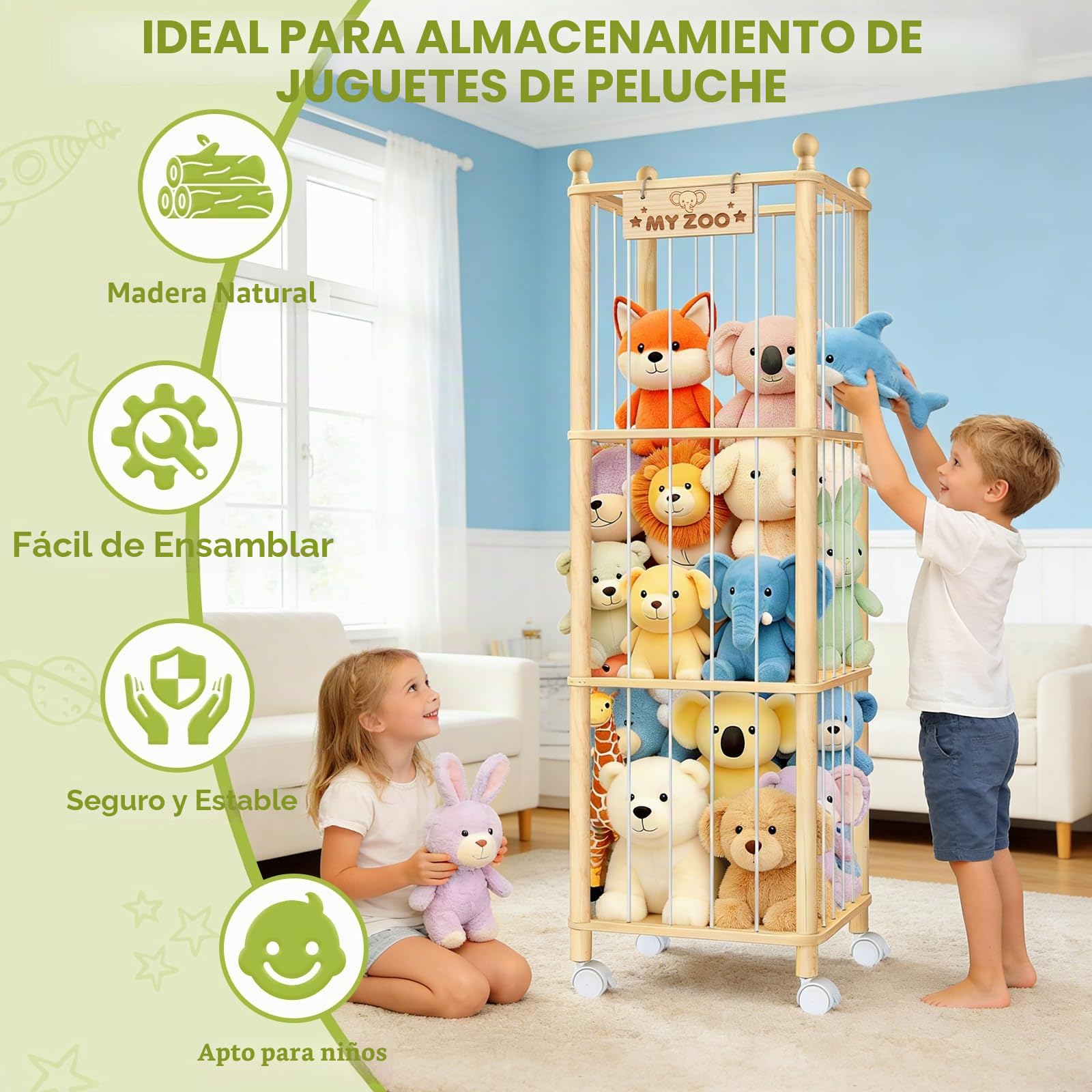 Organizador de Peluches, Estante de Almacenamiento de 𝐉𝐮𝐠𝐮𝐞𝐭𝐞𝐬 𝐈𝐧𝐟𝐚𝐧𝐭𝐢𝐥 de Gran Capacidad para 𝐍𝐢ñ𝐨𝐬, Habitación, 𝐒𝐚𝐥𝐚 𝐝𝐞 𝐣𝐮𝐞𝐠𝐨, Dormitorio, Sala de Estar (136x40x40 cm)