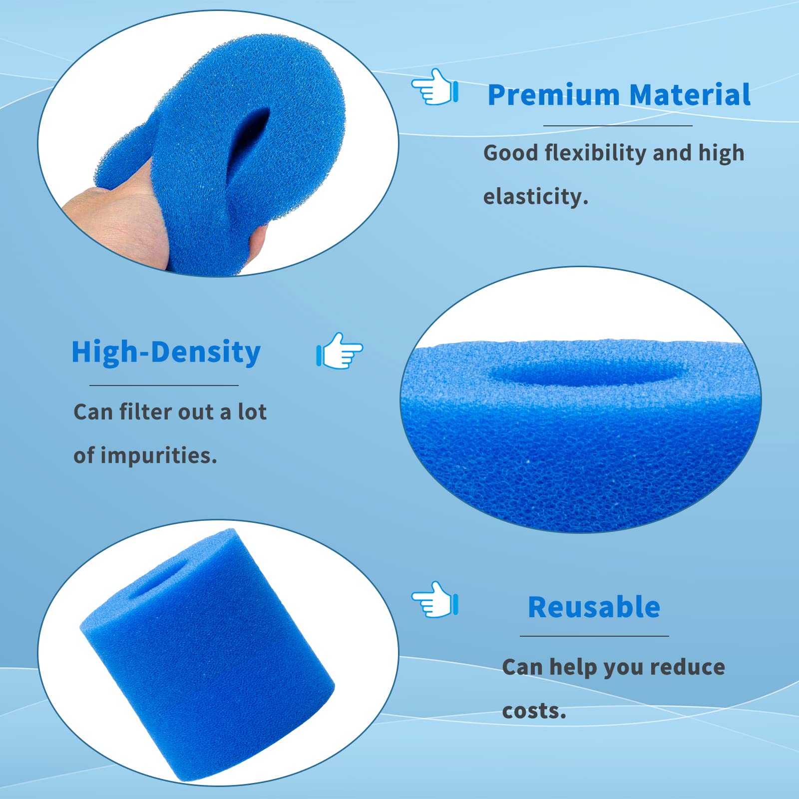Cartouche de Filtre éponge pour Intex Type H, Filtre Piscine h, Éponge De Filtre Réutilisable Lavable, Filtres en Éponge Adaptés aux Piscines (Filtre H-4pièces)