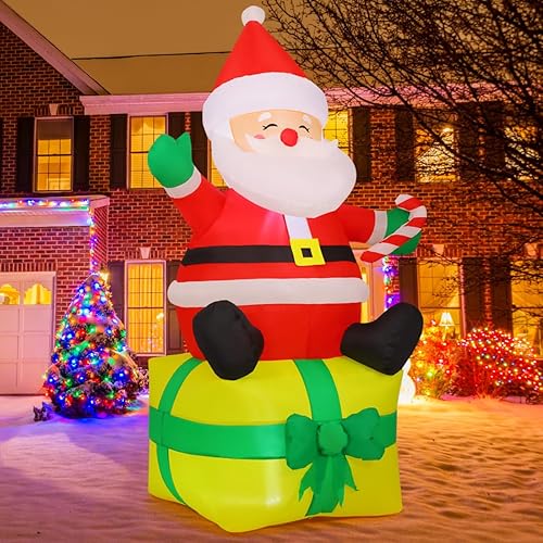 Miniatura 8 de COMIN Inflables de Navidad de 7 pies para decoración al aire libre, Papá Noel inflable con LED integrados para Navidad, interiores y exteriores,