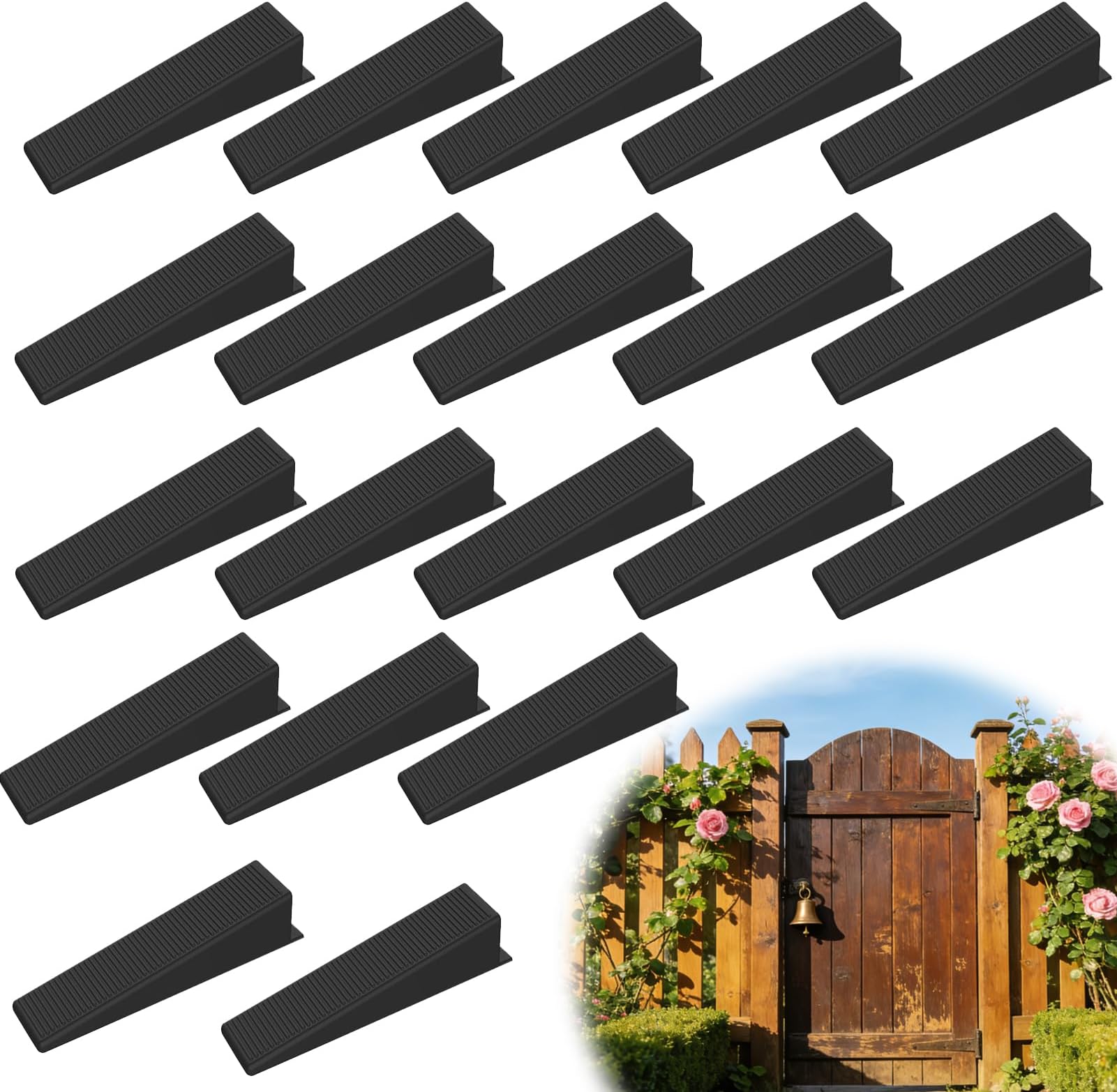 Fence Panel Wedges Stop Rattling & Banging Fences, Black Plastic Levelling Wedges, Noise Stoppers for Fence Panels, Tiles, Doors & DIY Projects (20 Pack)