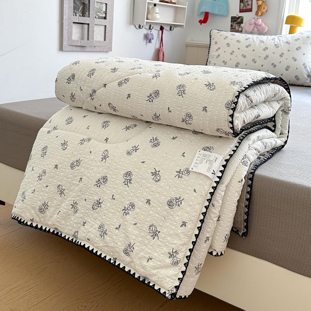 Trapuntino Copriletto Reversibile Bicolore, Coperta Leggera Estate Copriletti Trapunte Leggera Fresco Copriletto Trapuntato per Letto Singolo Letto Matrimoniale (Crema Grigia,200x230cm)