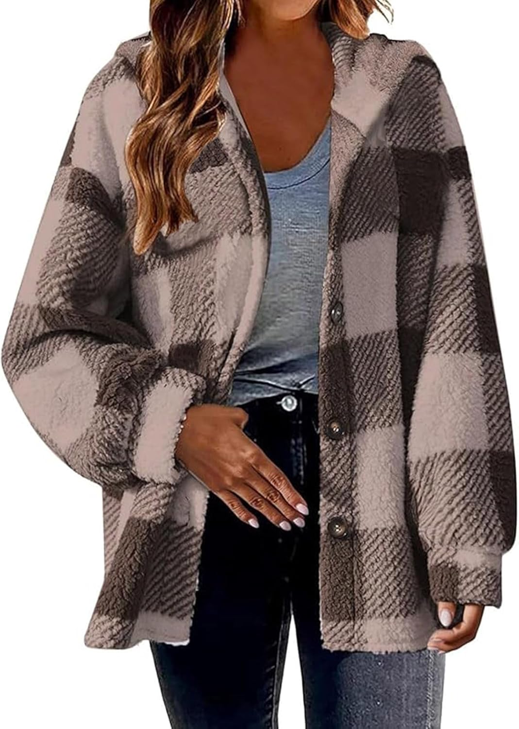 Women's Plaid Hooded Jacket Long Sleeve Casual Fashion Cardigan Jacket Coats Fall Winter Outwear Outfits Clothes - Image 4