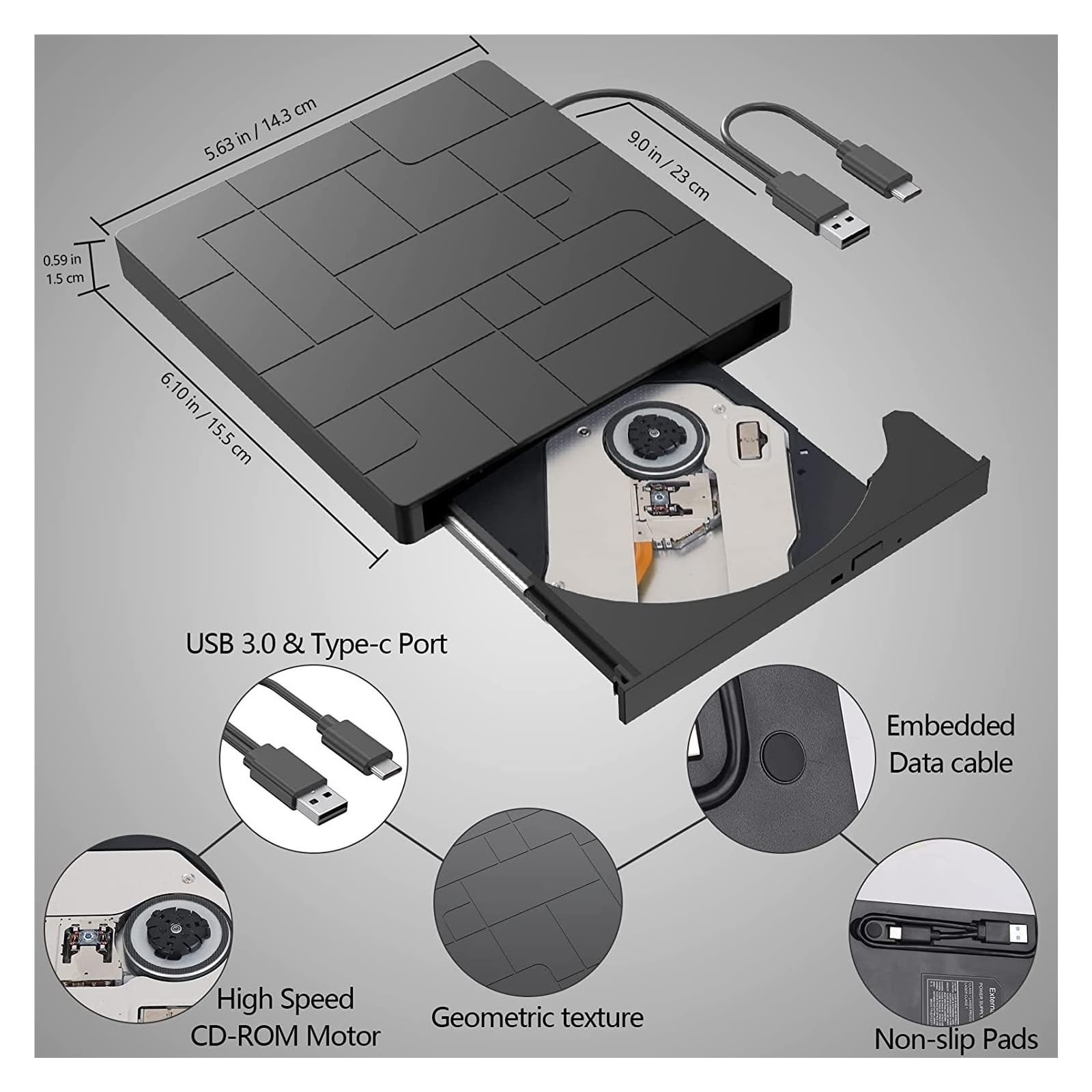 2w1 USB3.0 TypeC Slim Zewnętrzne DVD RW Nagrywarka CD Napęd Palnika Czytnik Odtwarzacz Napędy Optyczne Do Laptopa PC Nagrywarka DVD DVD Kompaktowy łatwy W UżYciu