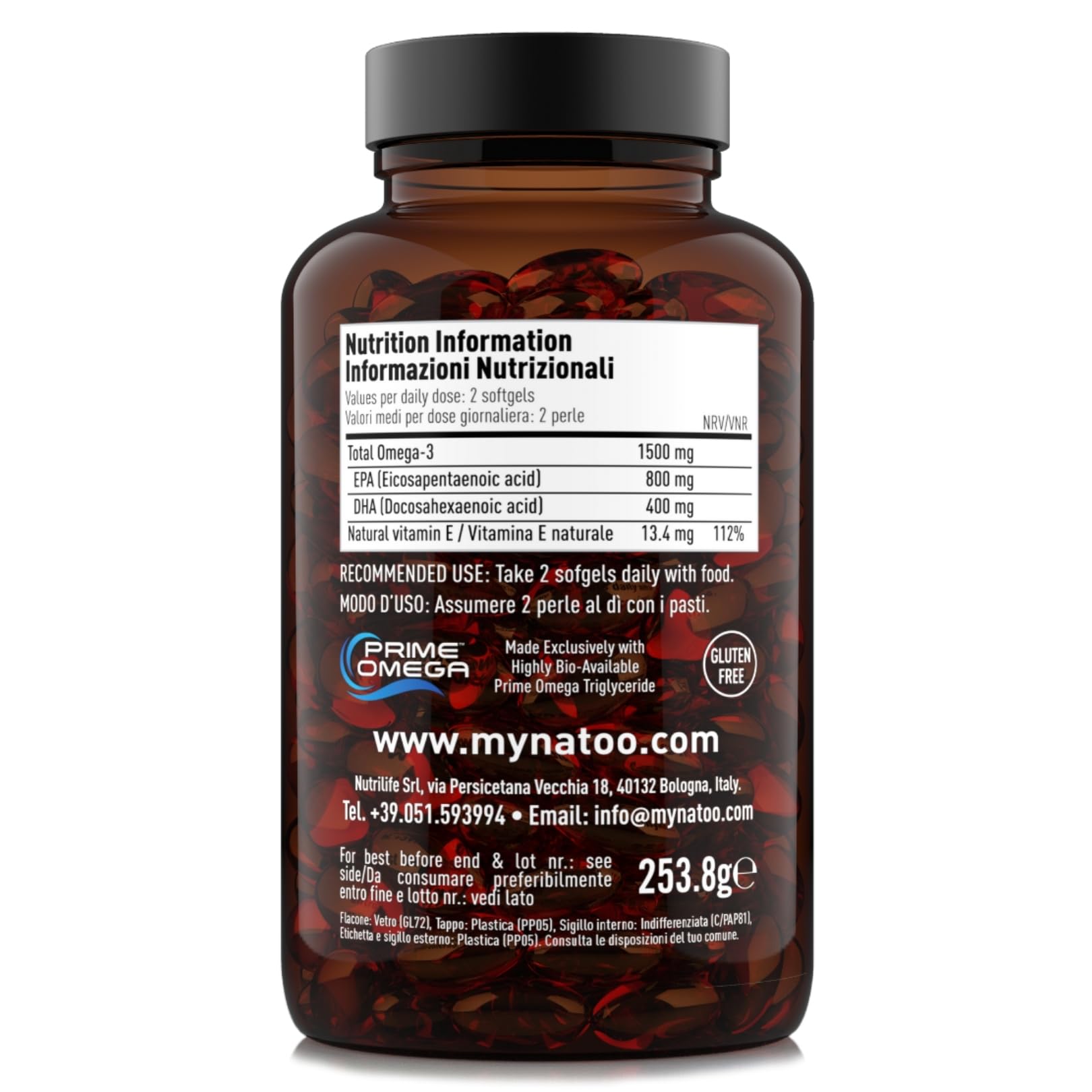 NÄTOO Super Omega 3 1500mg - Olio di pesce per il benessere di cuore, cervello e vista - Integratori con Olio di Pesce Alto Dosaggio Omega - 3 con Vitamina E, Epa 800mg e Dha 400mg (180 Perle)