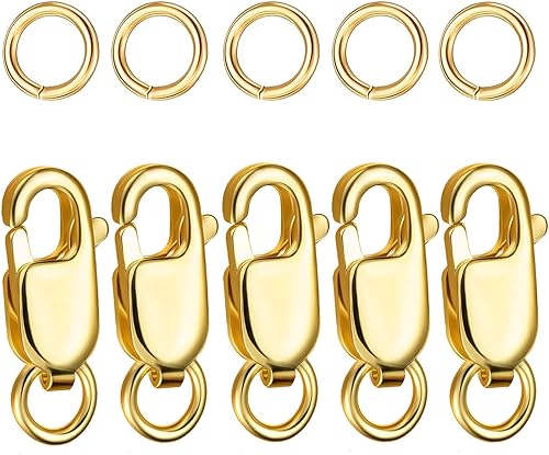 Dailyacc Cierre de langosta de acero inoxidable con anillos de salto cerrados, cierres y cierres de collar de oro para extensor de pulsera de