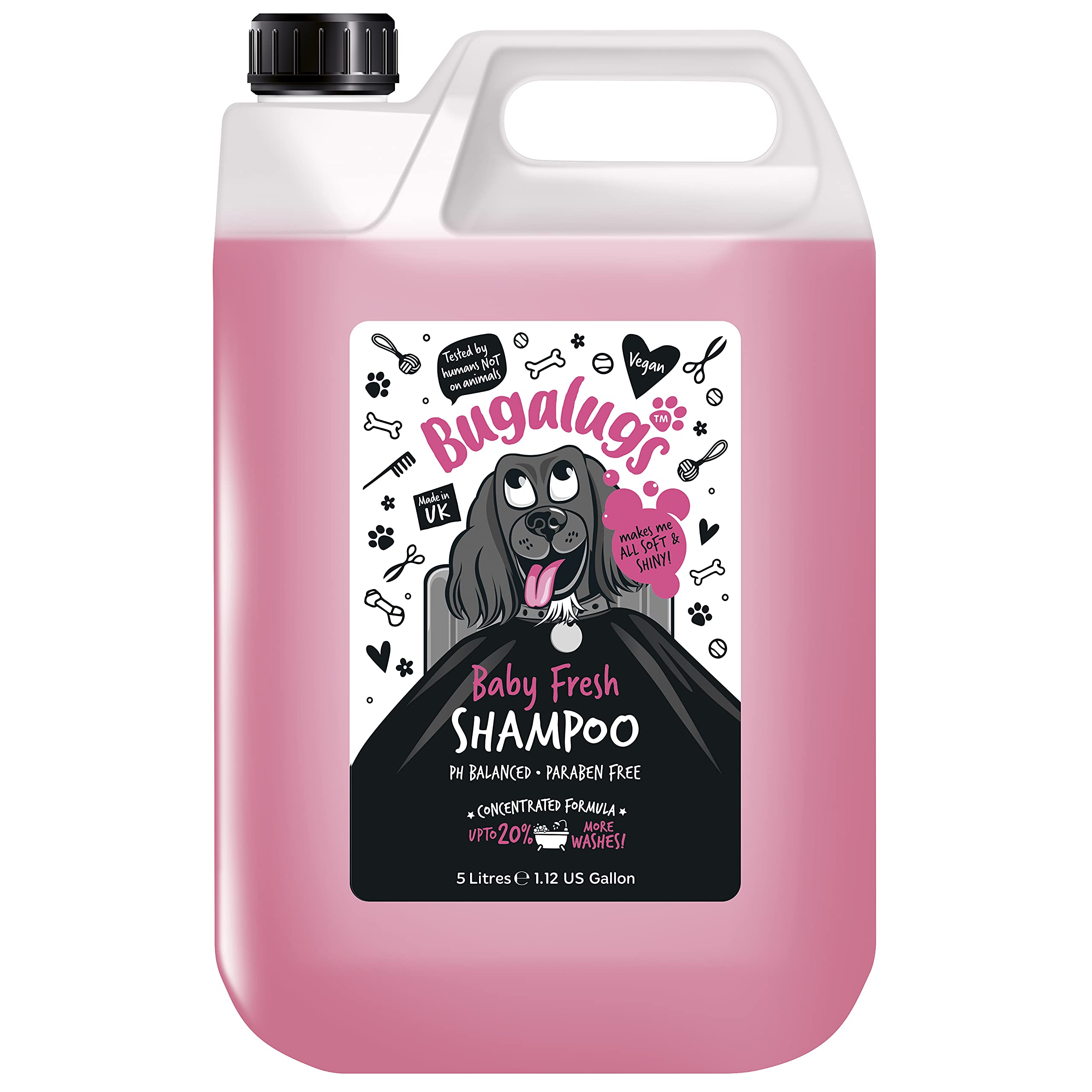BUGALUGSBaby Fresh Dog Shampoo 5 Litre grooming products for smelly dogs with baby powder scent, best puppy shampoo baby fresh, shampoo and conditioner, Vegan pet (5 Litre)