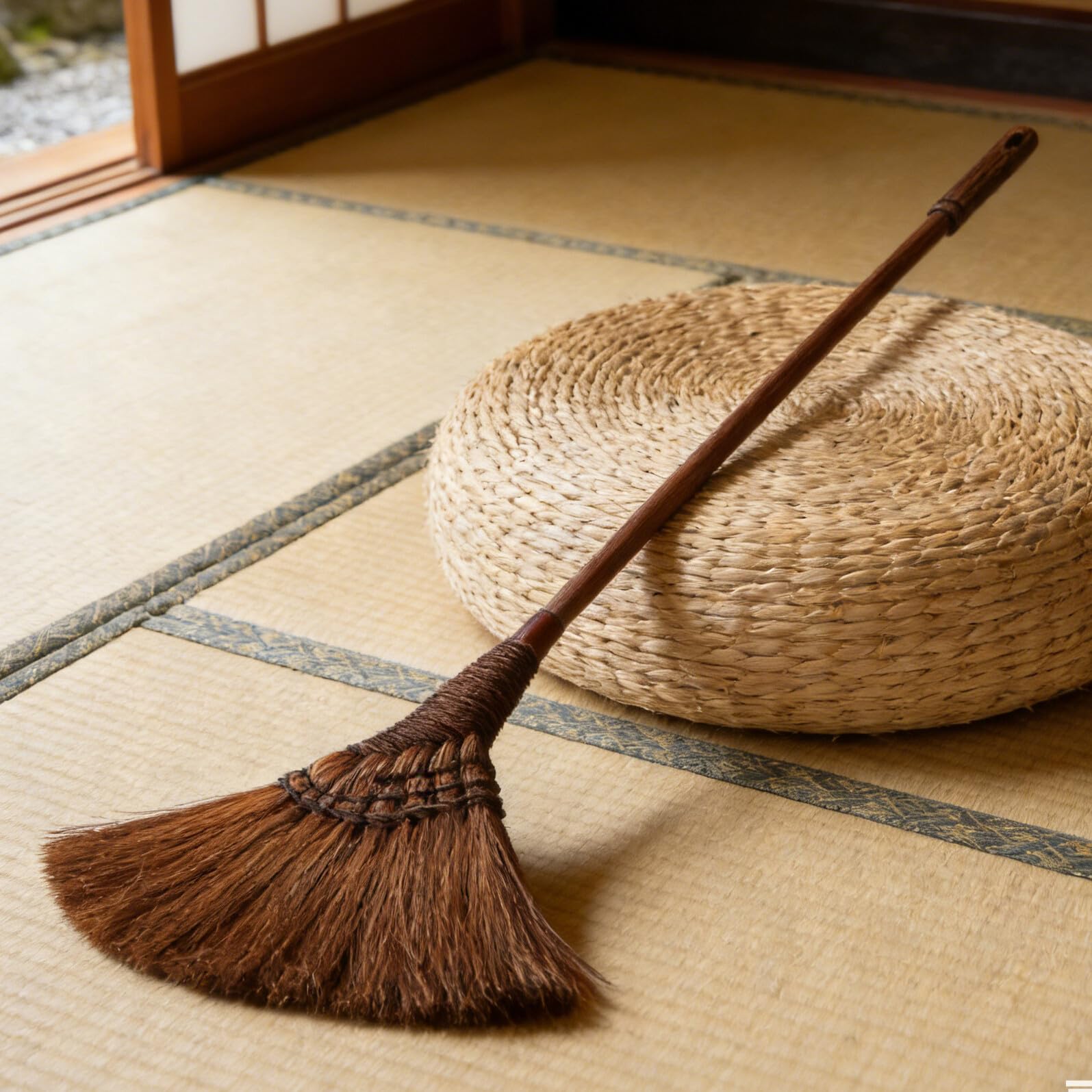 Scopa a Spinta Domestica con Manico in Legno, Setole Spesse e Dense Antistatiche, Scopa per Interni ed Esterni per Pavimenti Delicati, Cortile e Negozi, Strumento di Pulizia