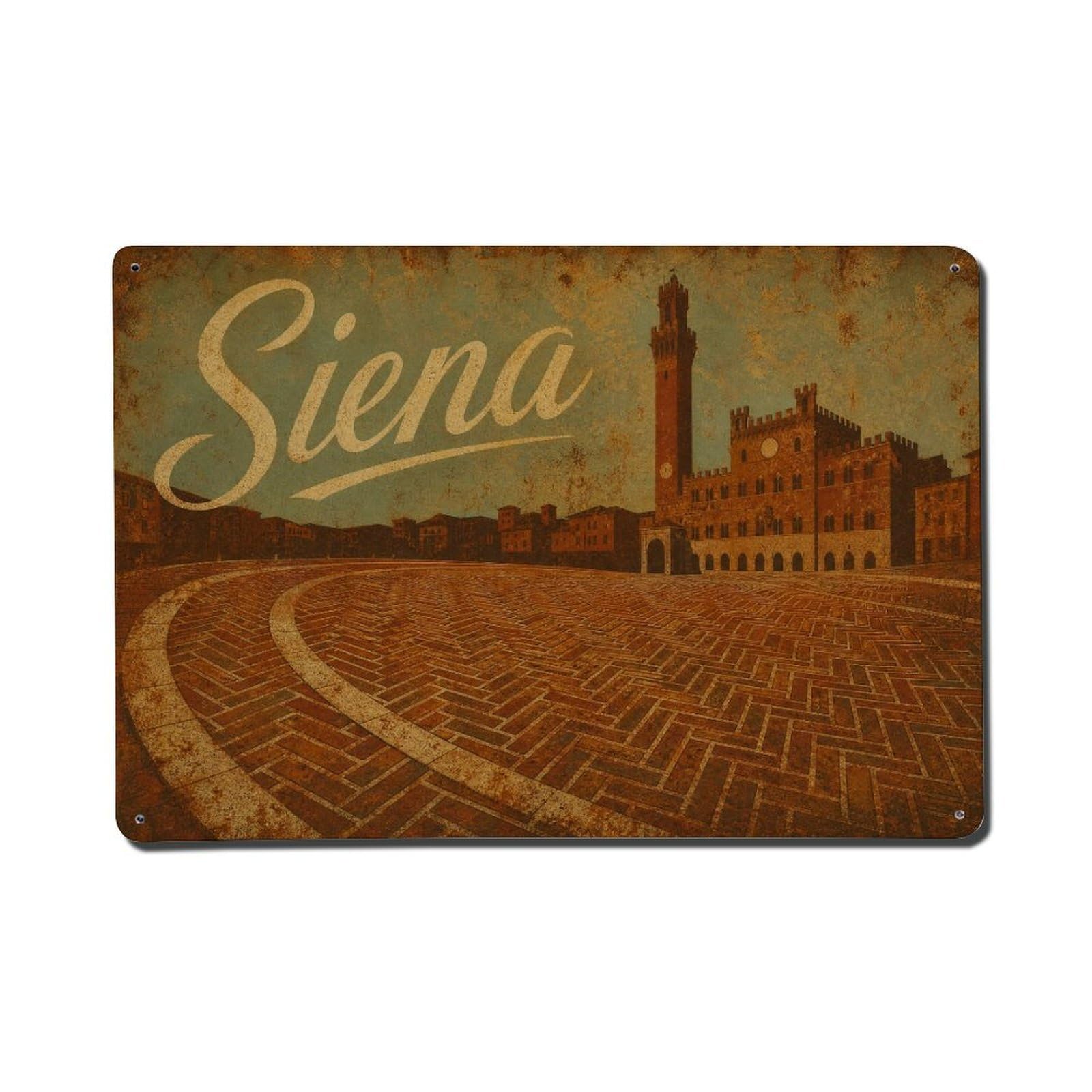 Huiyhb 8X12inch(20X30cm) Vintage Travel Siena Piazza Campo Brick Paving Italy Metal Tin Sign