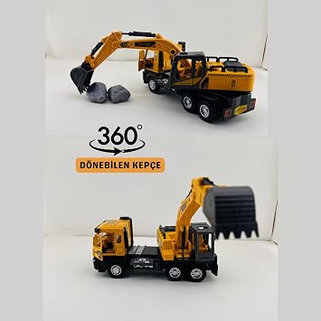 Giffy/Oyuncak İş Makinesi Sesli Işıklı Çek Bırak Vinç, Kule Vinç ve Kepçe 30 Cm Aksesuarlı Kapıları Açılan (Kepçe)