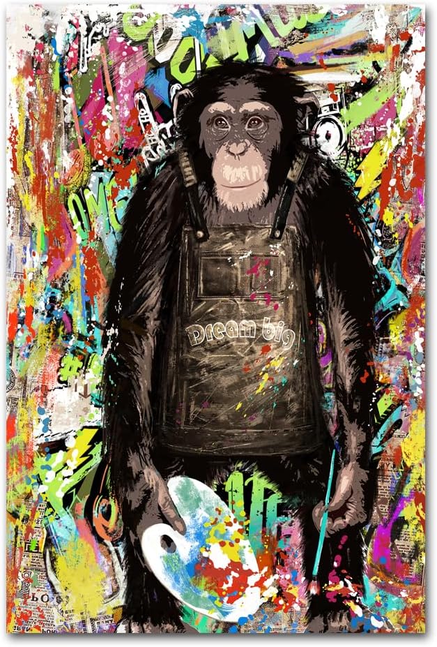 Graffiti Wall Art Gorilla Monkey Painting Banksy Canvas Wall Art Pop Art Wall Decor Ready to Hang 16x24 Inch