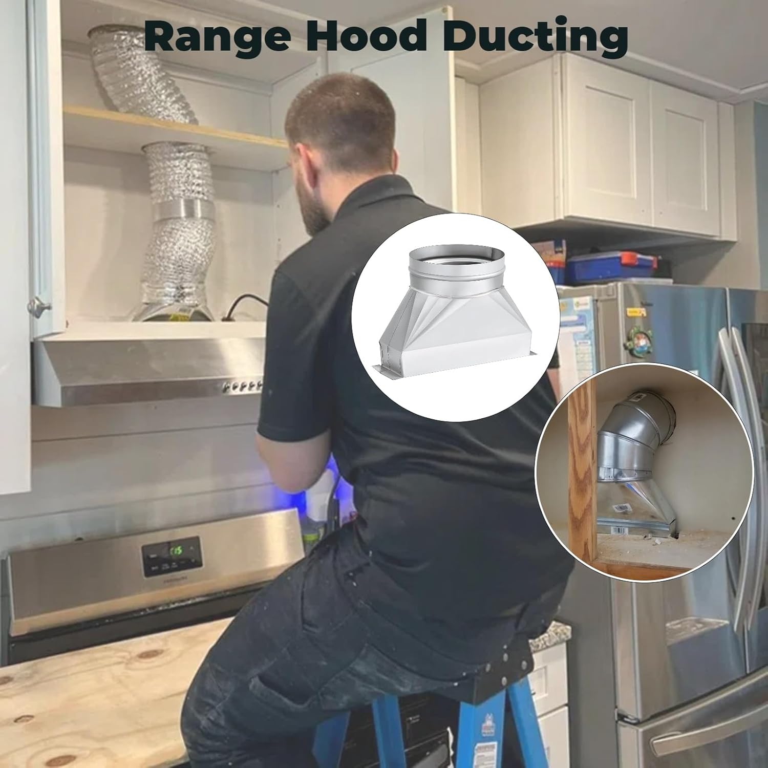 6'' Dia to 10 x 3-1/4 in Galvanized Transition Duct Rectangular to Round Adapter for Microwave Vent Kit Range Hood HVAC Ventilation Systems