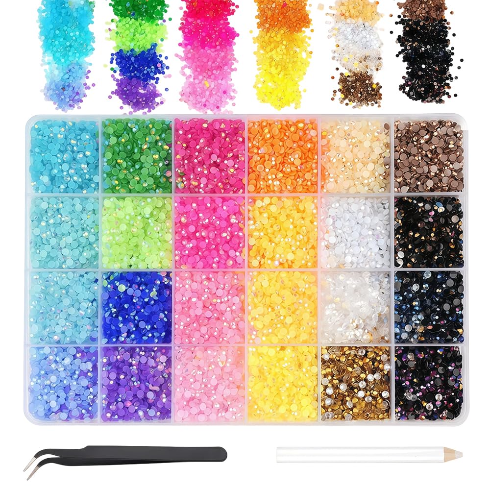 28800 Pezzi Strass Unghie 24 Colori Brillantini Unghie Nail Art 3mm Cristallo Flatback Strass con Pinzette e Matita di Cera Fai da Te Gemme Strass per Decorazioni Artigianato Abbigliamento