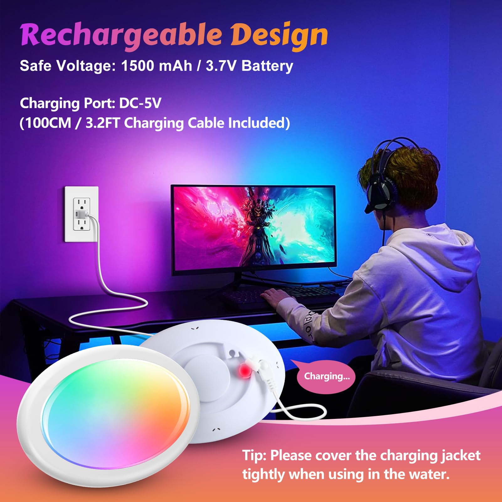 Snapklik.com : Rechargeable Submersible Pool Lights, Pool Lights For ...