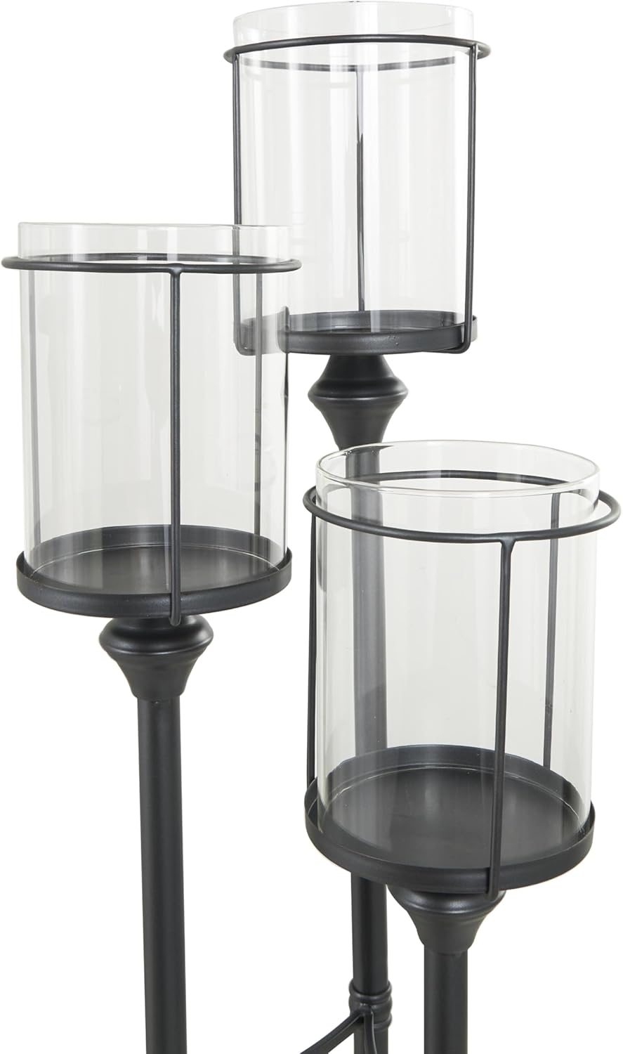 Deco 79 Metal Room Hurricane Lamp Tall Floor Hurricane Candle Holder with 3 Posts and Round Base, Table Centerpiece Lamp 14" x 14" x 55", Black