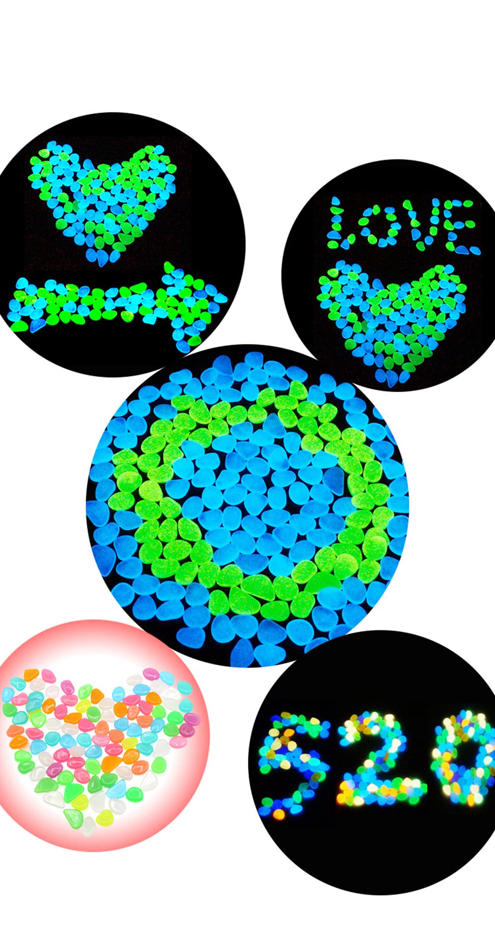 300 Pietre Luminose Per Giardino E Acquario - Ciottoli Fluorescenti Che Brillano Al Buio, Colore Arancione - Foto 9