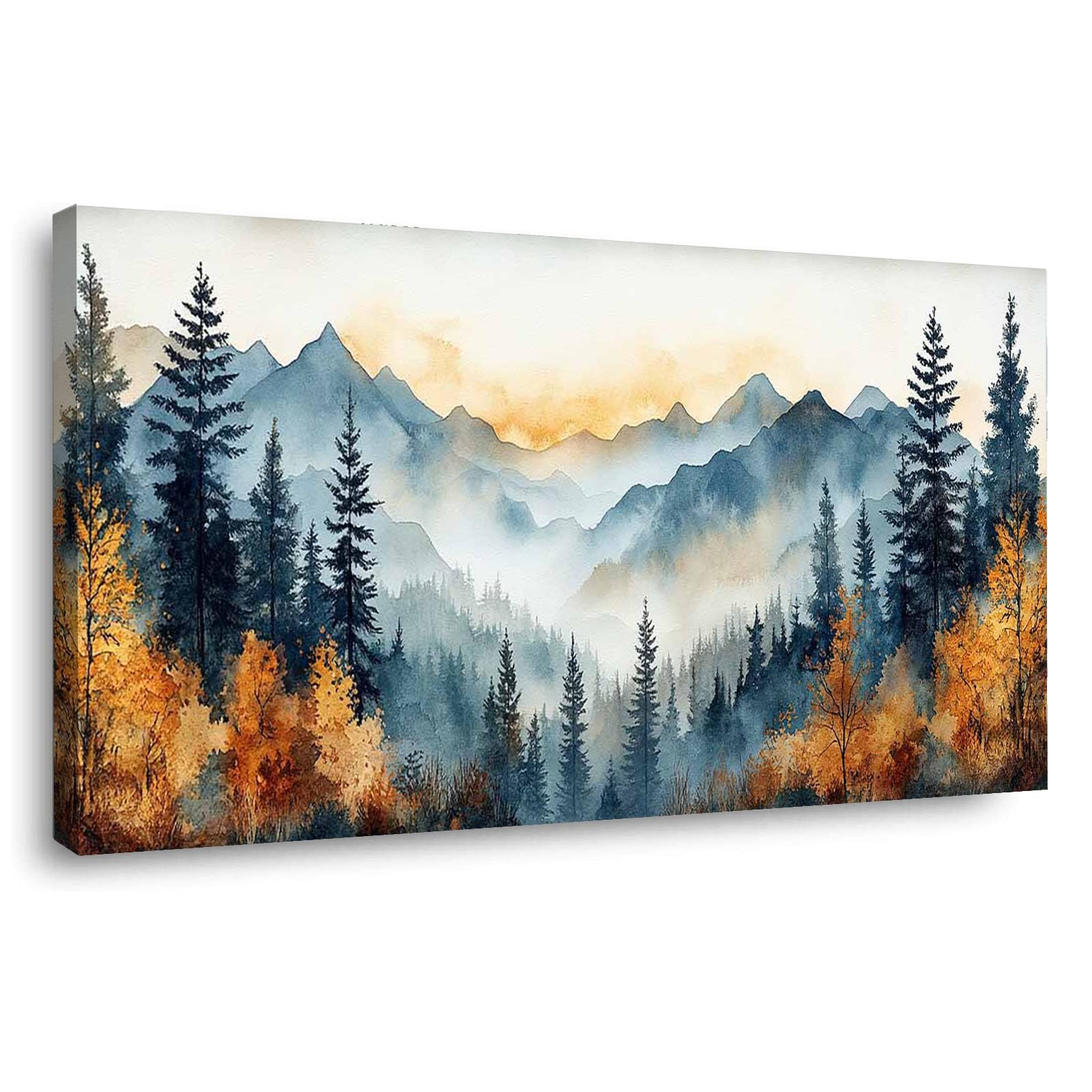 TODOAA Retro nieve Grande Dormitorio Cocina Cuadros Paisaje del bosque otoñal Pared Imágenes Cuadros Decoracion Salon Wall Art Prints Decor（Amarillo 3-30x60cm Enmarcado