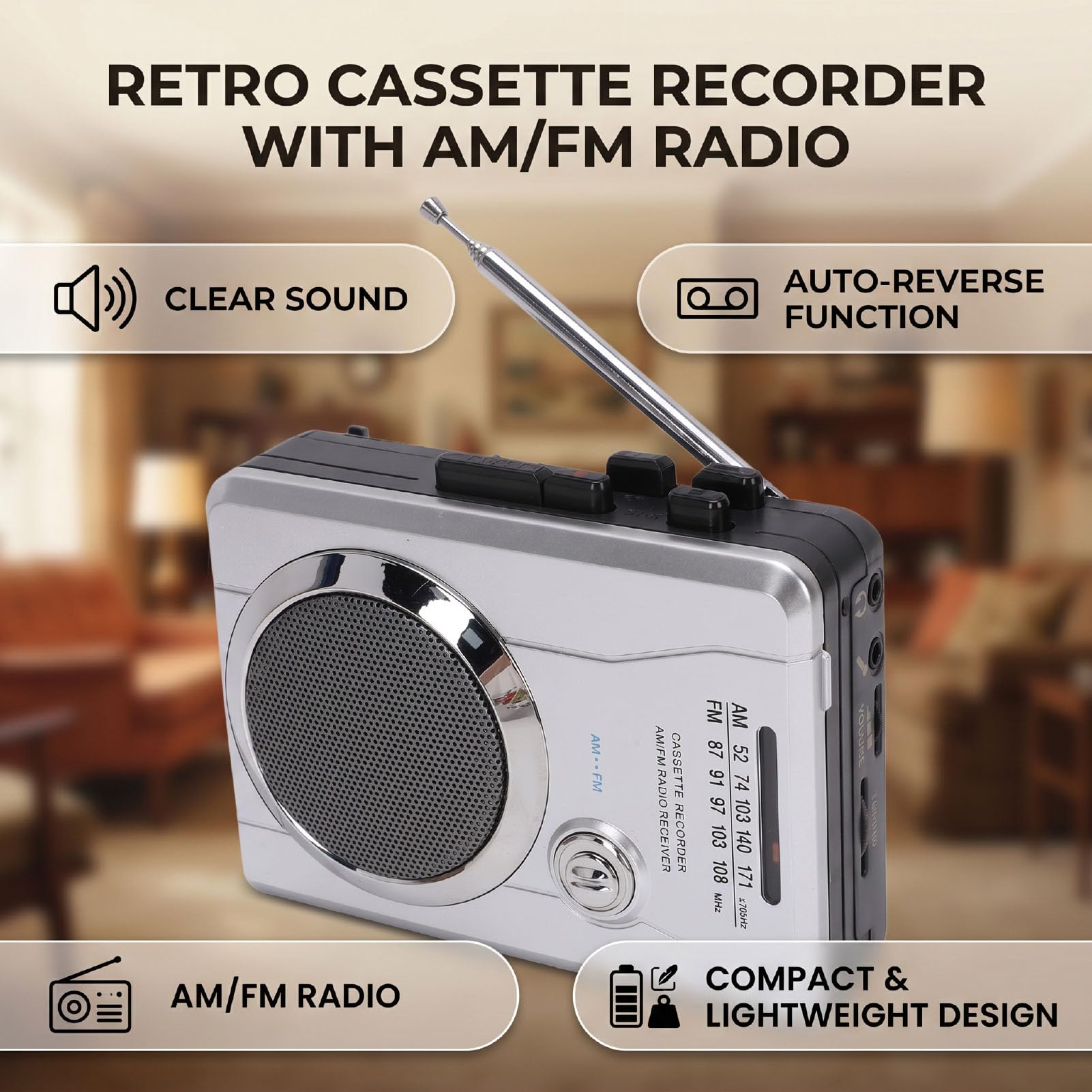 Annadue Kompaktowy Magnetofon Kasetowy Retro AM FM dla Seniorów
