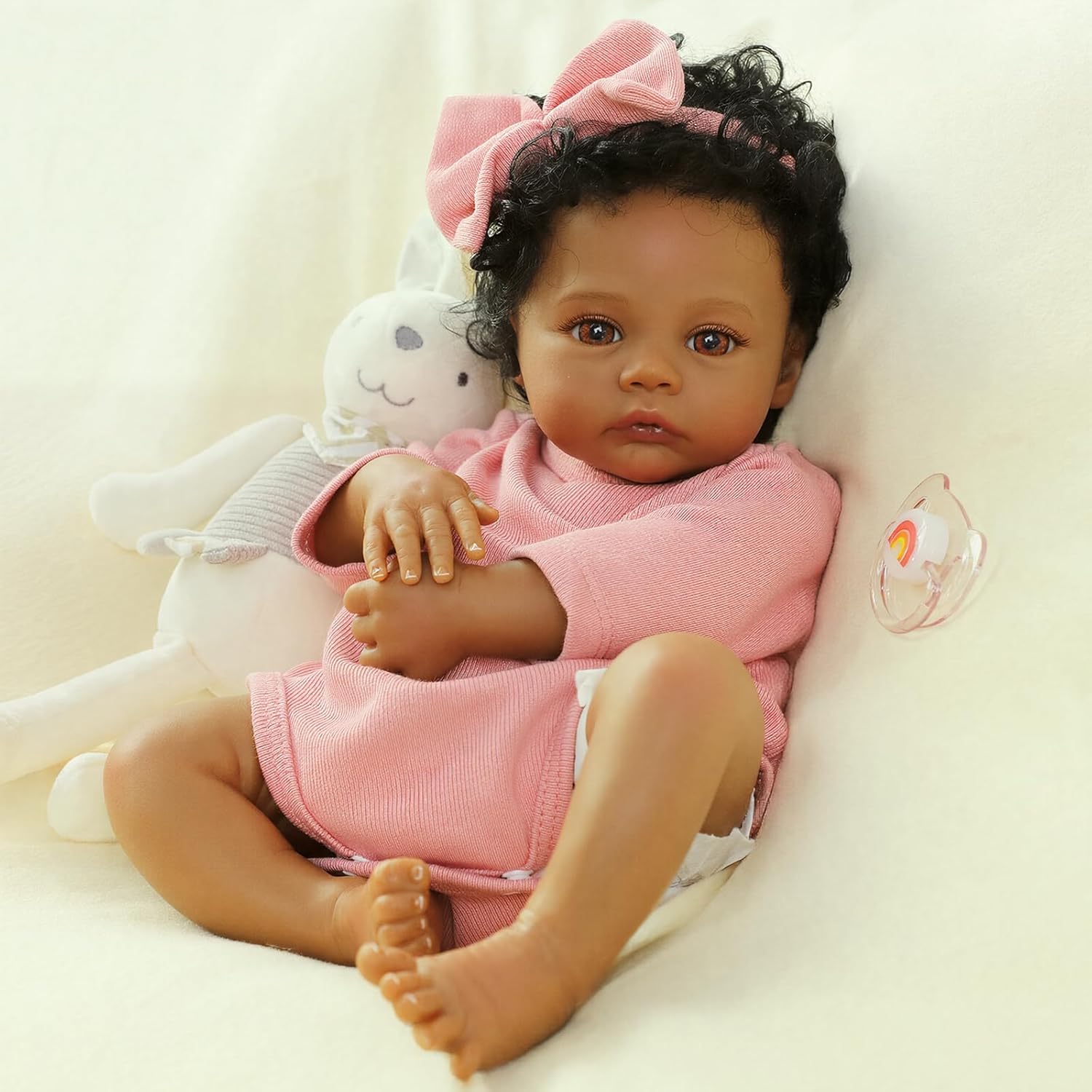 WOOROY Reborn Baby Doll Black Girl, 18 Inch Realistic African American Newborn Real Life Baby Doll, Handmade Realistic Vinyl Lifelike Baby Doll with Clothes for Kids and Collectors
