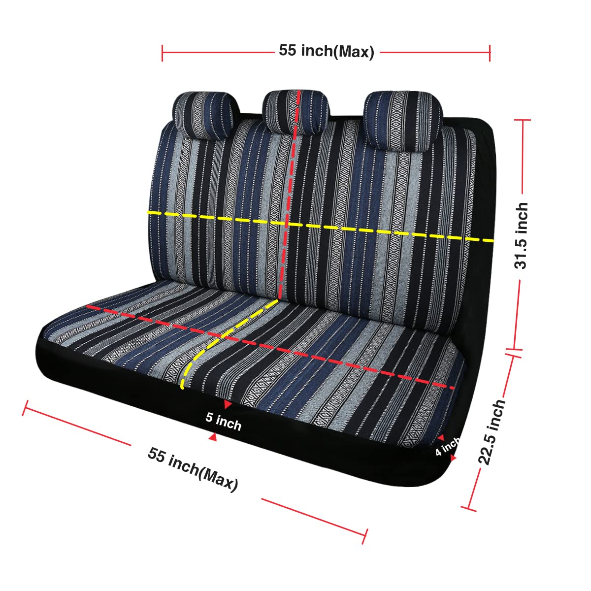 Baja - Juego Completo de 9 Fundas de Asiento de automóvil, Transpirables y Lavables, a Rayas, Tejidas a Rayas, Funda de Asiento Universal para sedán, SUV, camión, Compatible con Bolsas de