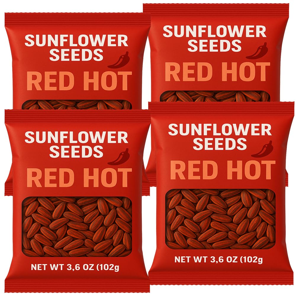 Sunflower Seeds Spicy Red Hot Flavored | Roasted & Salted Keto Friendly, Low Carb Snack, Bold Flavor, Protein Snack, 4 Bags (3.75 oz. Each) 15.0 oz.