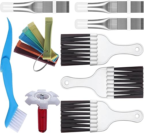 Juego de limpiador de aletas de aire acondicionado de 9 piezas, kit de peine de bobina de condensador, cepillo de cerdas marrones, cepillo de cerdas