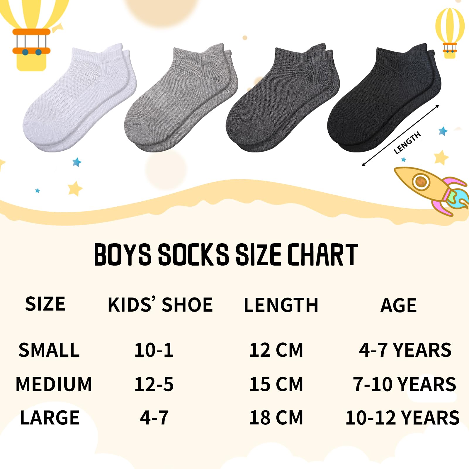 Comfoex 16 pares de calcetines acolchados atléticos de corte bajo para niños de 4 a 6 a 8 a 10 años