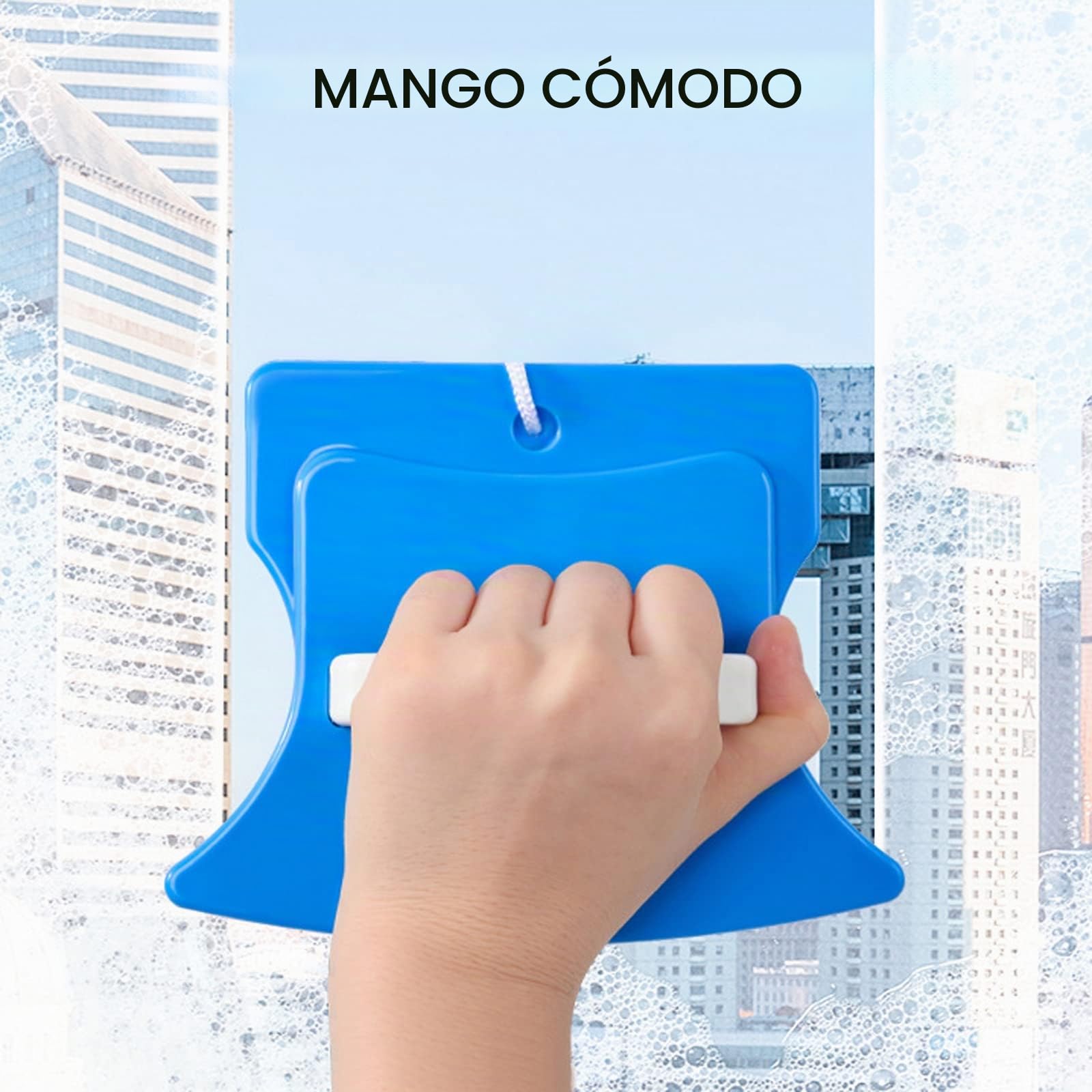 Limpia Cristales Magnético con 152mm Mango Telescópico y Cabezal Giratorio de 360° Cepillo para Limpiar Ventanas, Vidrio, Automóvil, Ducha,Azul
