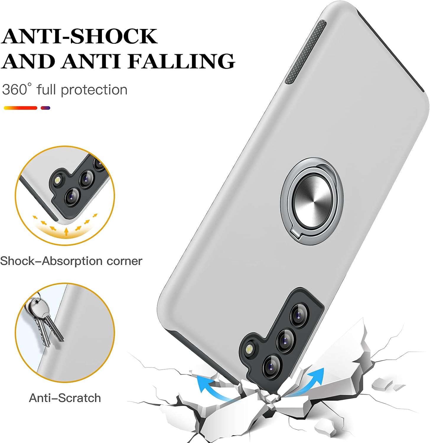 JAME for Samsung Galaxy S21 Plus Case [NOT for S21 or S21 Ultra], Slim Soft Bumper Protective Case for Samsung S21 + Case, with Invisible Ring Holder Kickstand for Galaxy S21 Plus Case, Silver