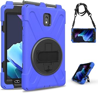 Case for Samsung Galaxy Tab Active 3 8" T570 T575 T577, Heavy Duty Shockproof Rugged 3 Layer Kids Durable Case with 360 Swivel Kickstand, Shoulder Strap & Hand Strap