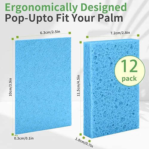 Miniatura 2 de Esponjas de cocina antiarañazos, 12 unidades, esponjas de celulosa comprimida, esponja biodegradable natural para platos de cocina, baño, autos,