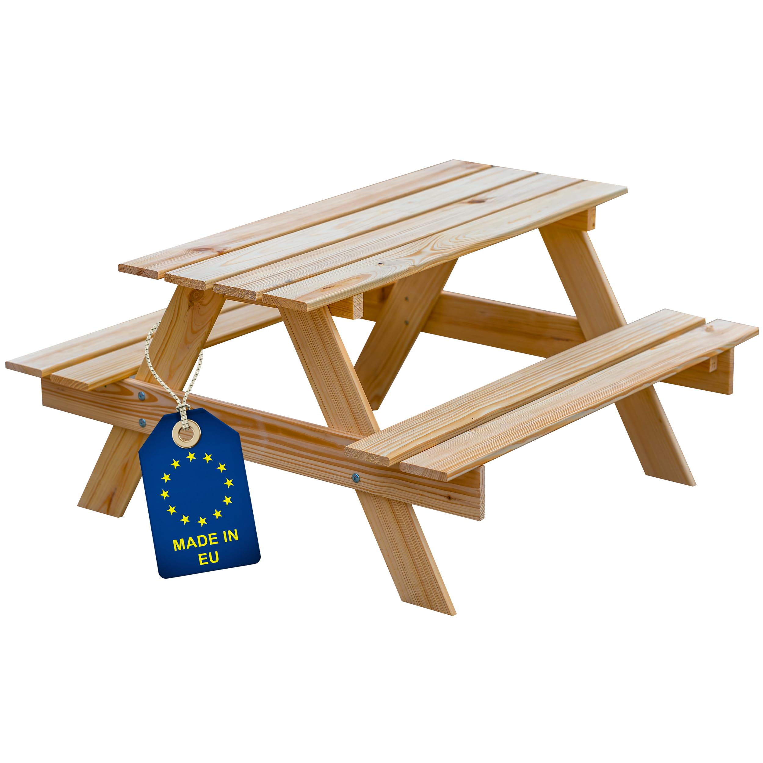 ITA Mesa de Picnic Infantil - Mesa de Madera con 2 Bancos para Niños - calidad directa del Fabricante - hecho en la UE - natural