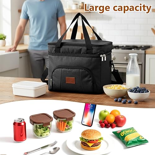 Miniatura 5 de Lonchera térmica para hombres y mujeres, bolsa de almuerzo a prueba de fugas, lonchera reutilizable con correa ajustable, organizador de bolsa de