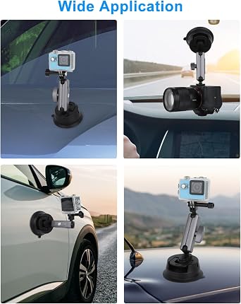 UTEBIT Suction Cup Mount for Gopro Car Mount, 360 Adjustable Bracket Holder with Ball Head Magic Arm, 1/4 Screw Quick Release Car Mount Compatible with GoPro/Insta360/DJI OSMO Action Camera, Black