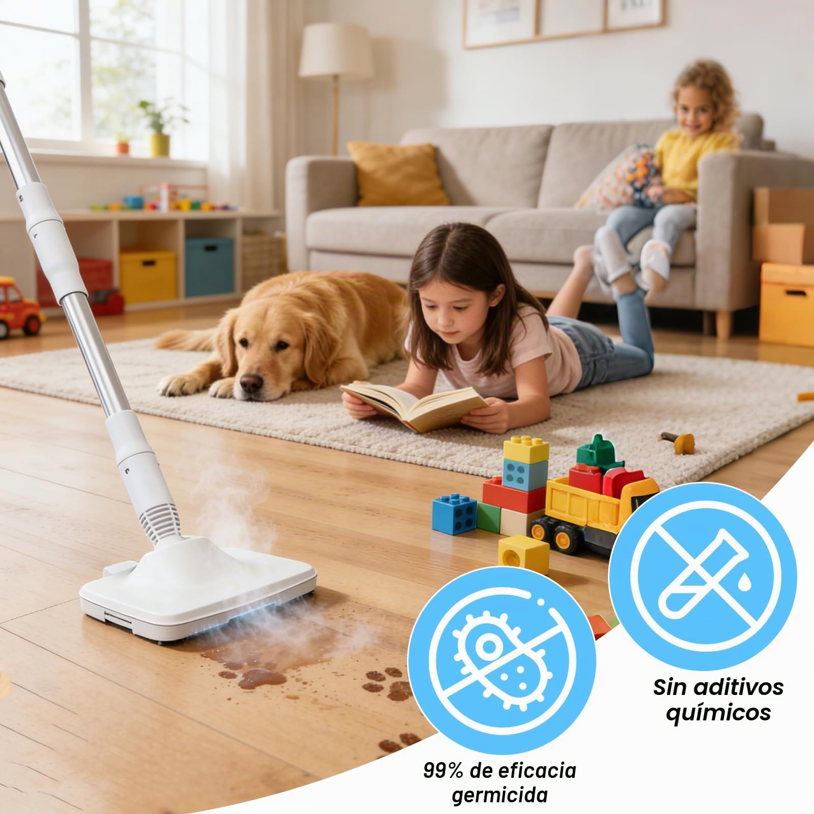 Maquina de Limpieza a Vapor Multifuncional, 1200W 2 en 1 Mopa de Vapor & Vaporeta de Mano Steam Cleaner Portátil,Calentamiento Rápido en 15s, para Suelos Alfombras Azulejos Baño Cocina