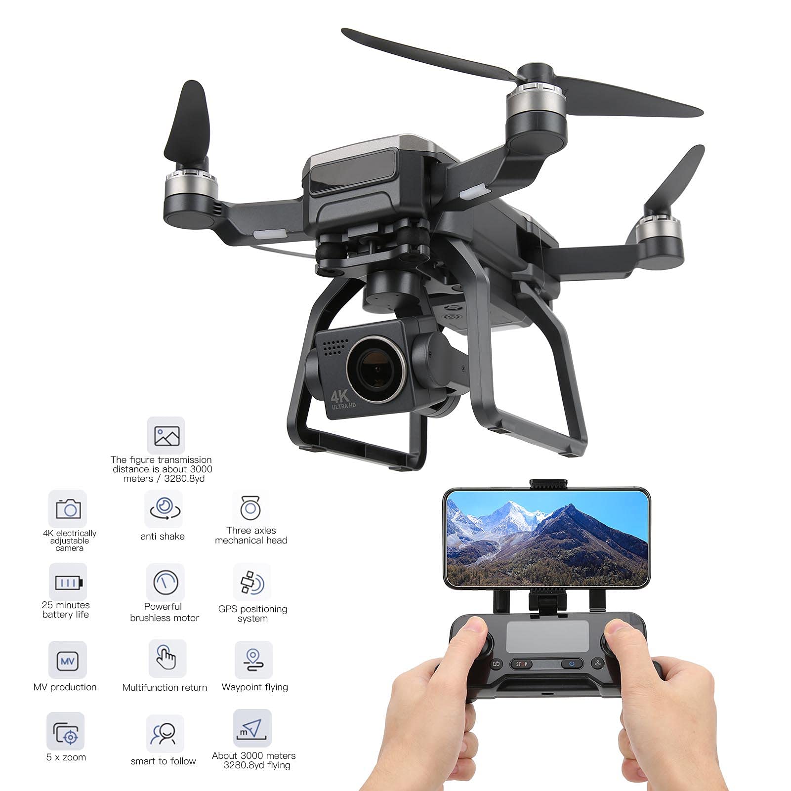 Drone SJRC F7 4K Pro – GPS, Caméra 4K, Stabilisateur 3 Axes, 3 Batteries, 3000m